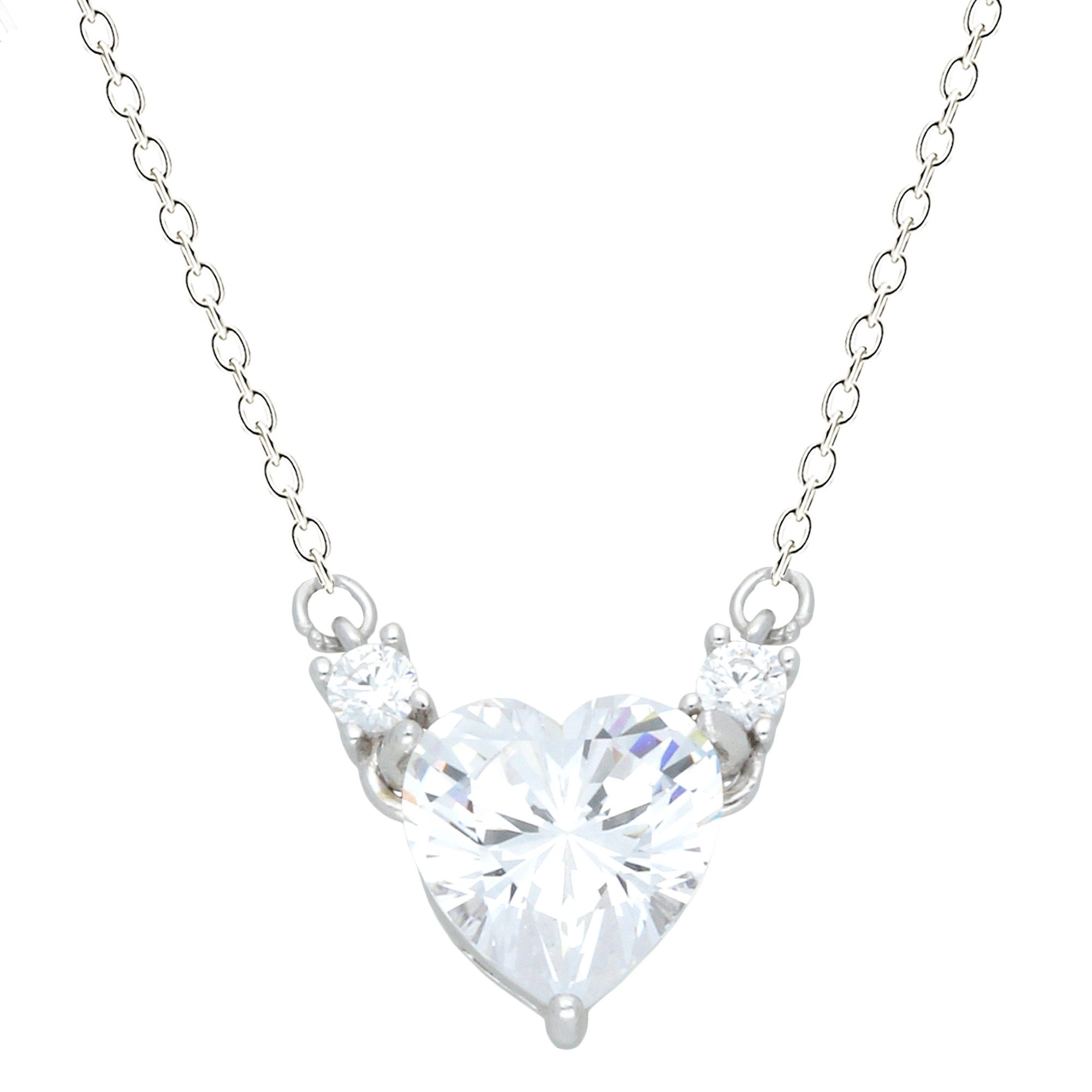 LÖB Kette mit Anhänger 925 Silber Halskette Kette Zirkonia Stein Herz Form Anhänger Herzkette (Geschenke für Frauen Beste Freundin Mutter Mama Damen zum Geburtstag Weihnachten Weihnachtsgeschenke), Collier Glitzer Herzform Steinanhänger Herzanhänger Weiß Brautschmuck