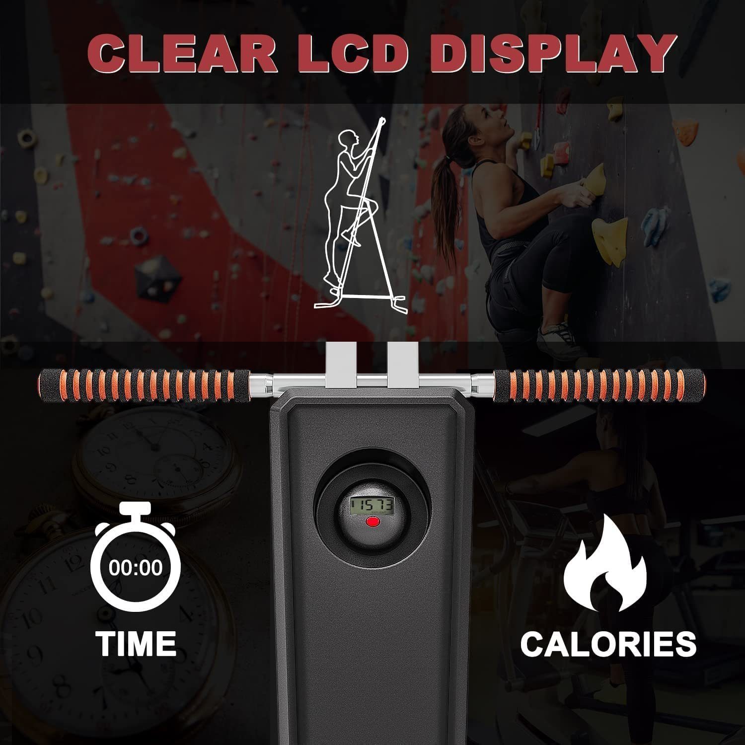 LCD Klettergerät mit TT1056 viele Technofit Variationsmöglichkeiten, Vertical Climber Treppensteiger, Display Kletter-Trainingsgerät