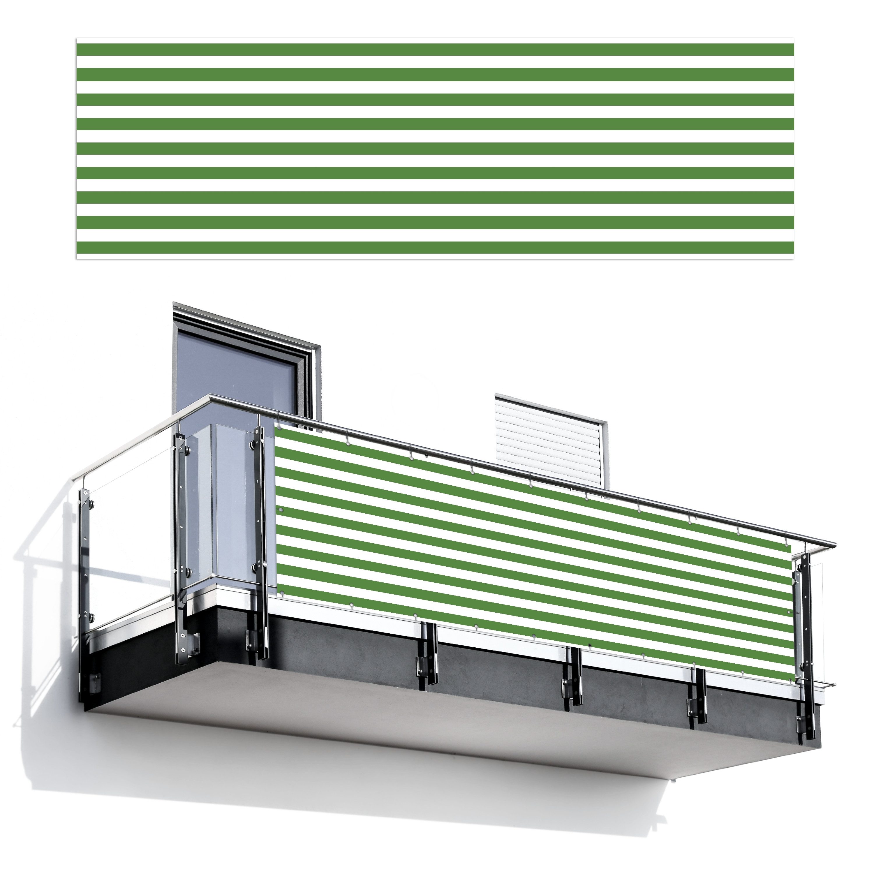 MuchoWow Balkonsichtschutz Muster - Streifen - Grün- Hell (1-St) Terrassen-Sichtschutz, Windschutz Balkon Außen, 300x95 cm
