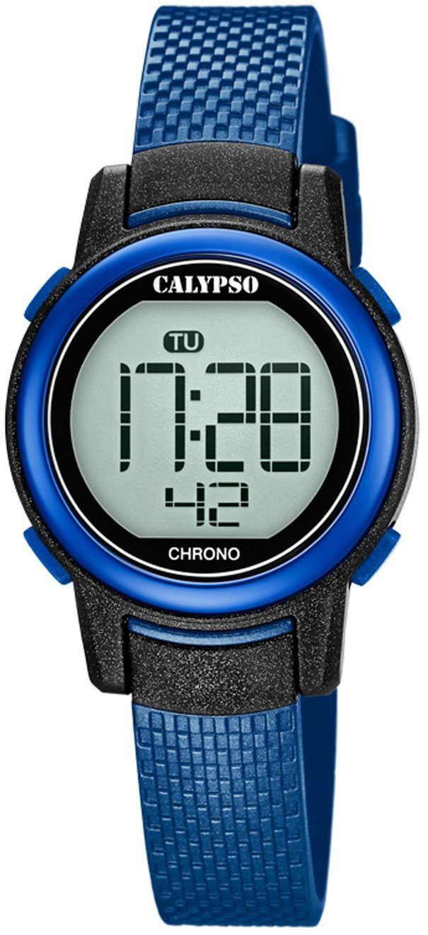 Calypso Quarzuhr Digital Crush Damenuhr K5736-6 Blau Kunststoffband 29 mm