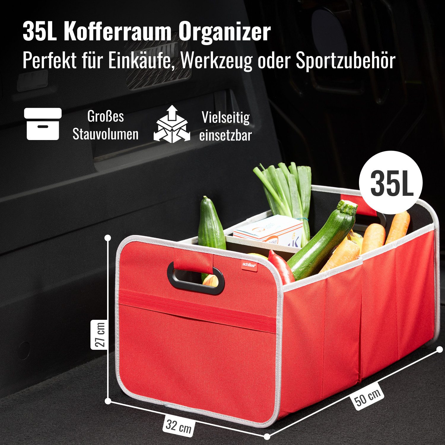 achilles Klappbox Auto-Faltbox Kofferraum-Organizer, Faltbare Autotasche, Faltkorb, 40 l