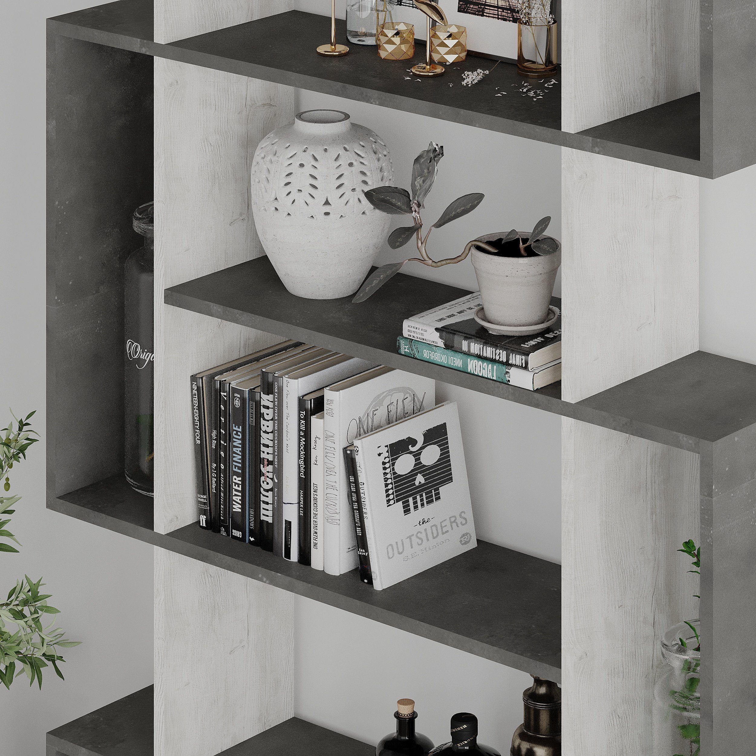 Decortie Bücherregal Mito, Standregal Bücherregal Holz Wohnzimmer, 108,5 x 25,5 x 161 cm