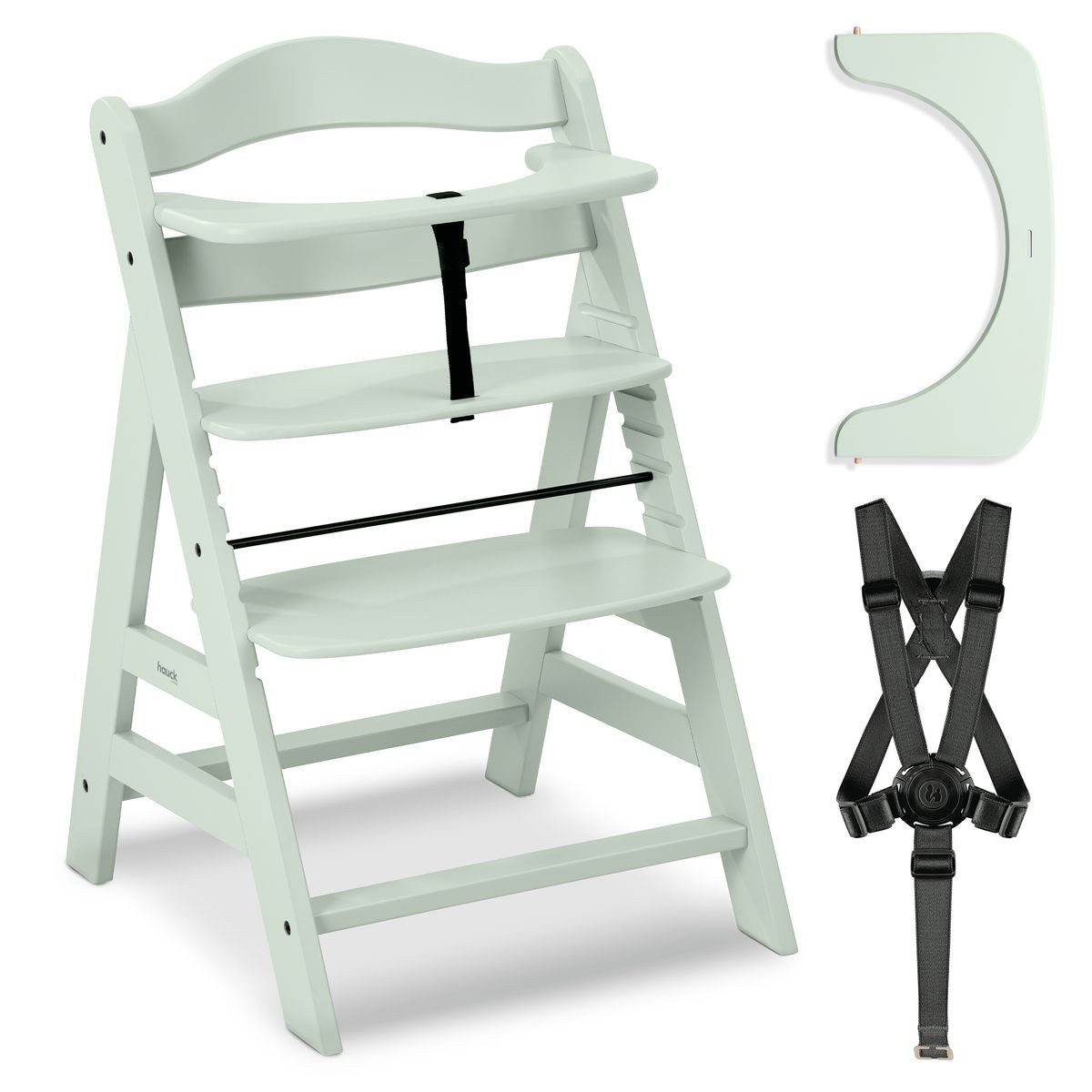 Hauck Tischsitz Alpha Plus - Mint, Mitwachsender Holz Babystuhl Kinderhochstuhl mit Gurt FSC zertifiziert