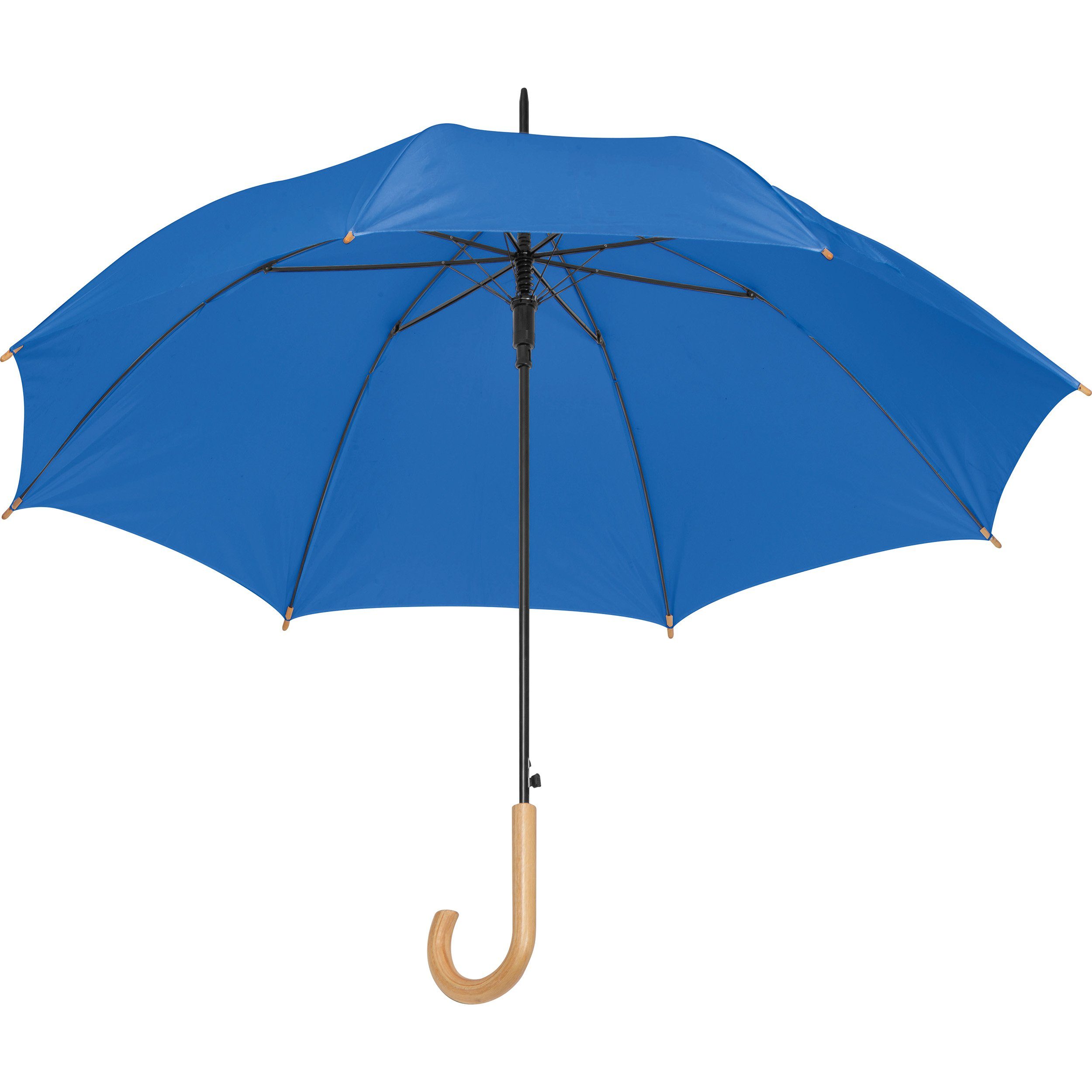 Stockregenschirm Automatik-Regenschirm mit Holzgriff und Holzspitzen / Farbe: blau