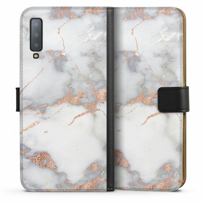 DeinDesign Handyhülle Gold Marmor Glitzer Look White and Golden Marble Look Samsung Galaxy A7 Duos (2018) Hülle Handy Flip Case Wallet Cover