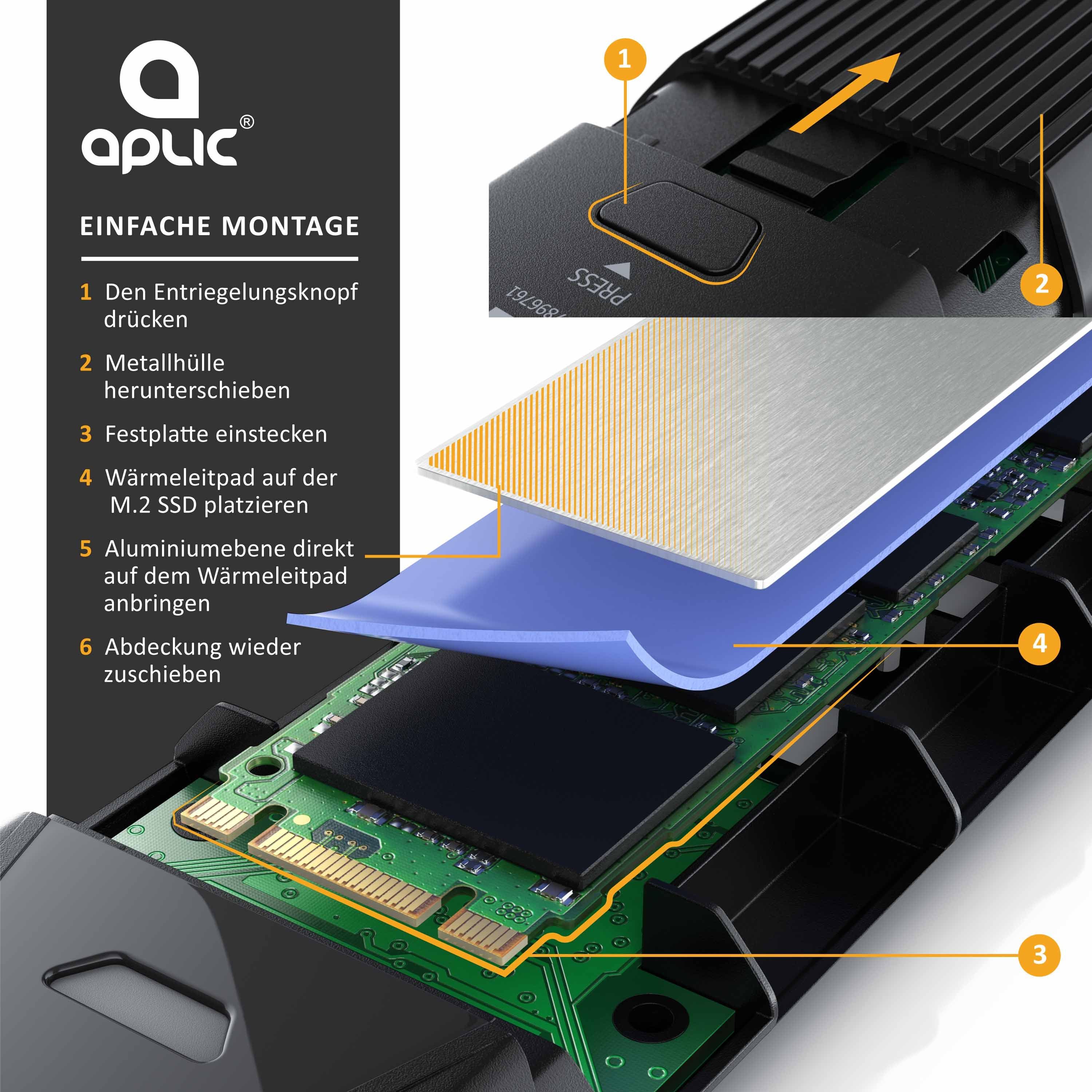 Aplic Festplatten-Gehäuse M.2 NVMe Gehäuse USB 3.2 Gen 2, PCIe 3.0 und SATA kompatibel, (1 St), 10 Gbit/s, macht die SSD zur schnellen externen Festplatte – Bild 4 von 5