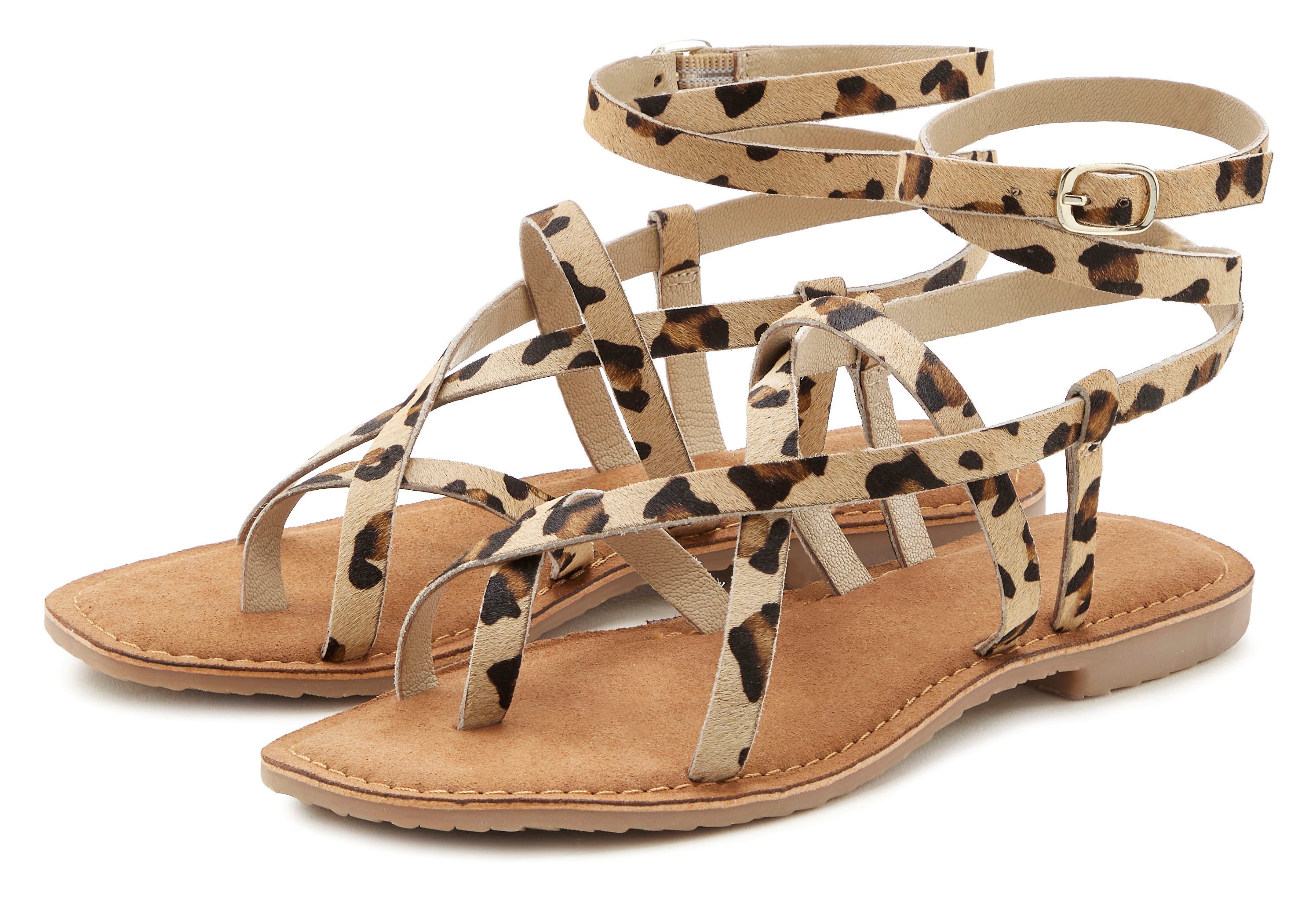 French Connection Sandalette, Sommerschuhe, offener Schuh, Ledersandale Sandale NEU aus hochwertigem Leder in modischem Leo-Look