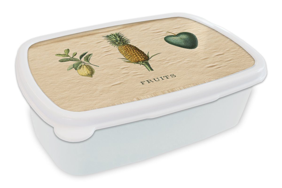 MuchoWow Lunchbox Obst - Lebensmittel - Ananas, Kunststoff, (2-tlg), Brotbox für Kinder und Erwachsene, Brotdose, für Jungs und Mädchen weiß | Lunchboxen