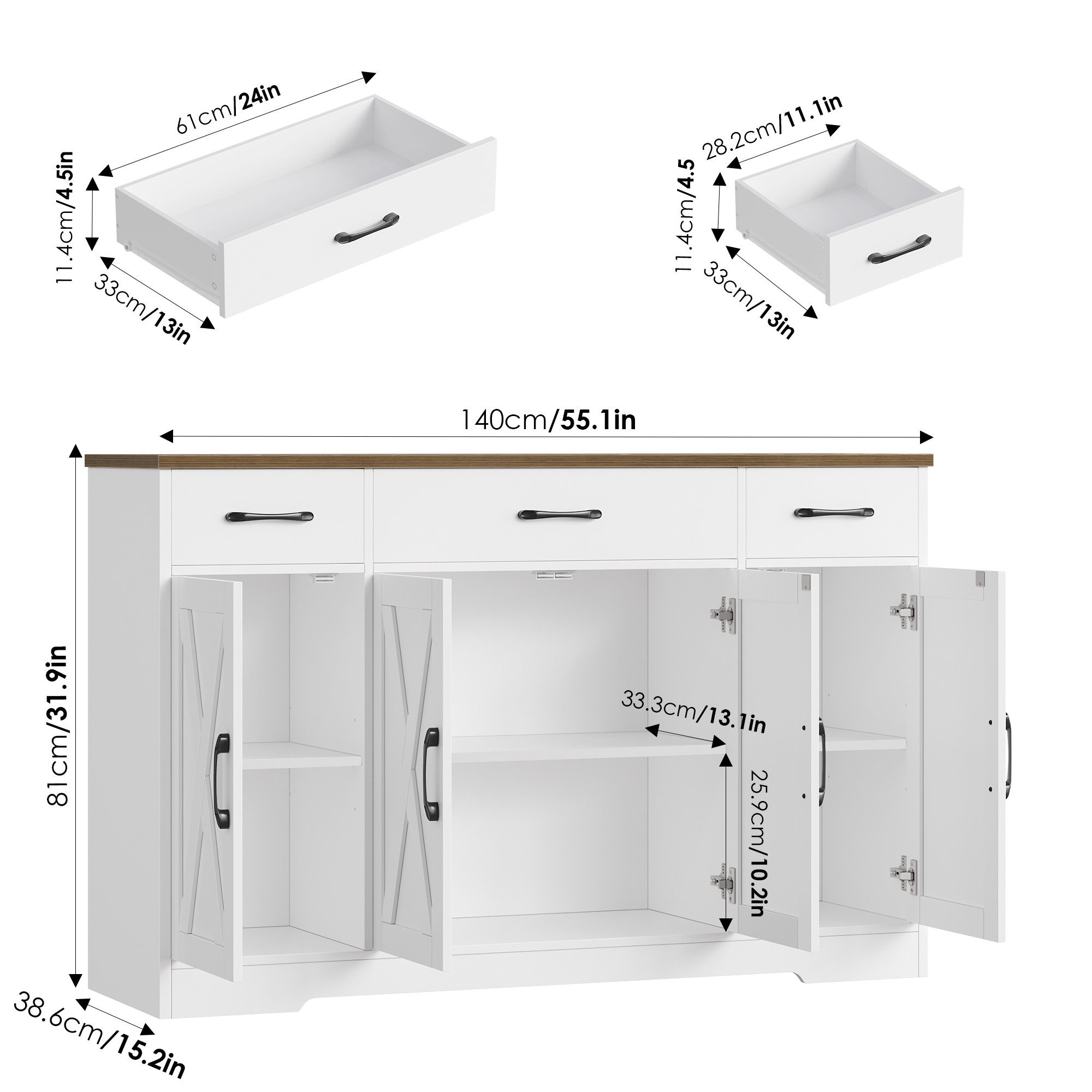 HOMECHO Sideboard, Küchenschrank 3 Schubladen 4 günstig online kaufen