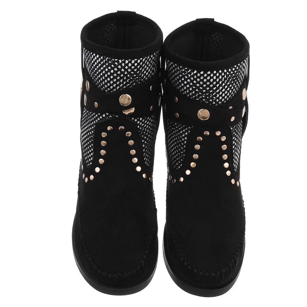 Ital-Design Damen Cowboyboots Boho/Hippie Stiefelette (88843870) Blockabsatz Western- & Bikerboots in Schwarz
