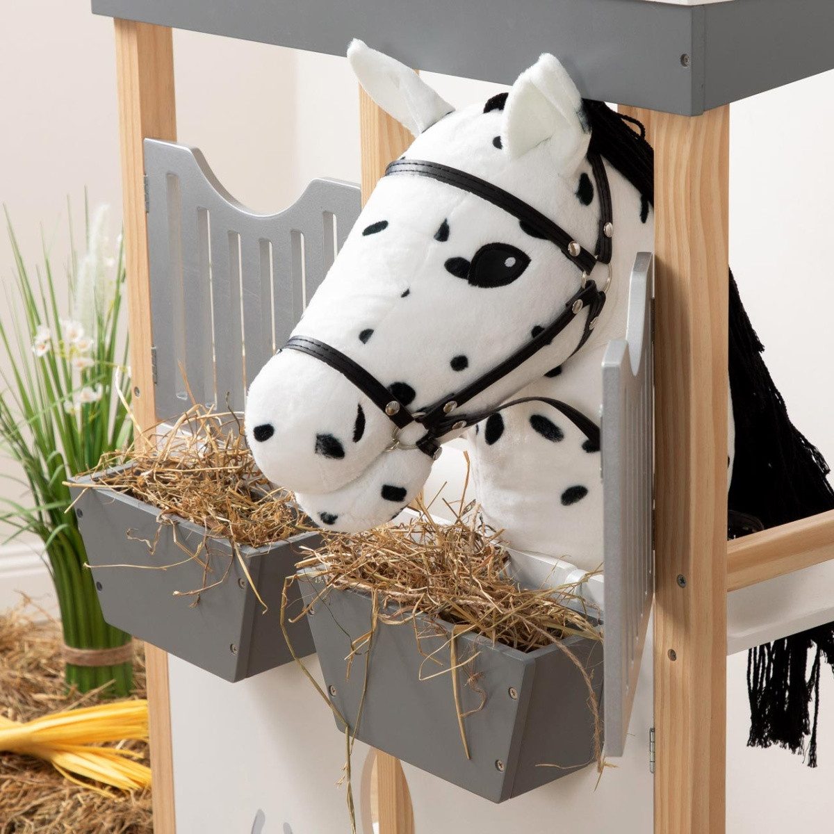 ELLA & PIET® Steckenpferd Großes Hobby Horse COOKIE mit Tasche (Weiß-Schwarz)