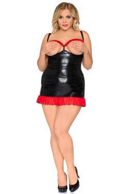 Andalea Negligé Wetlook Chemise mit Tüll Negligee Babydoll, schwarz rot, Made in EU