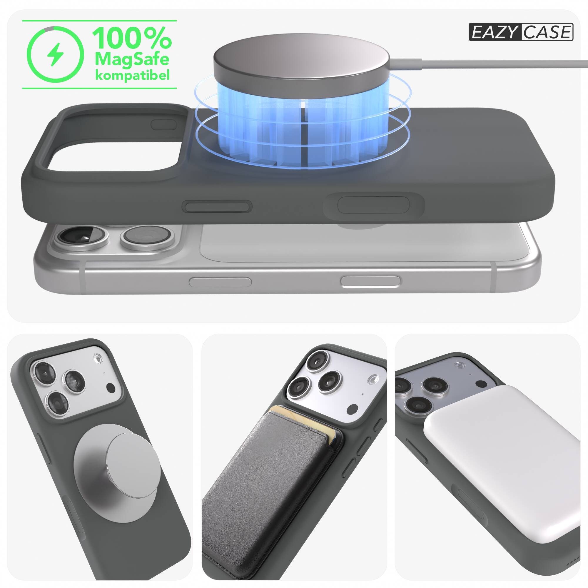 EAZY CASE Handyhülle für Apple iPhone 17 Pro Hülle Silikon 6,3 Zoll, TPU MagSafe Schutzhülle kratzfest Back Cover Kameraschutz Dunkelgrau – Bild 5 von 5