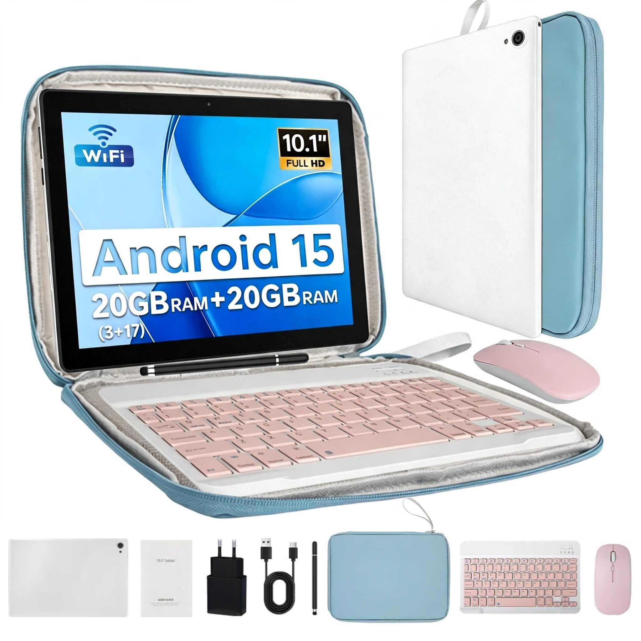 BUFO 10 Zoll 1280x800 HD 5000mAh WiFi 6 mit Tastatur, Maus und Stylus Tablet (10.1", 64 GB, Android 15, 5G WiFi, 20(3+17)GB RAM, Octa-Core Prozessor)
