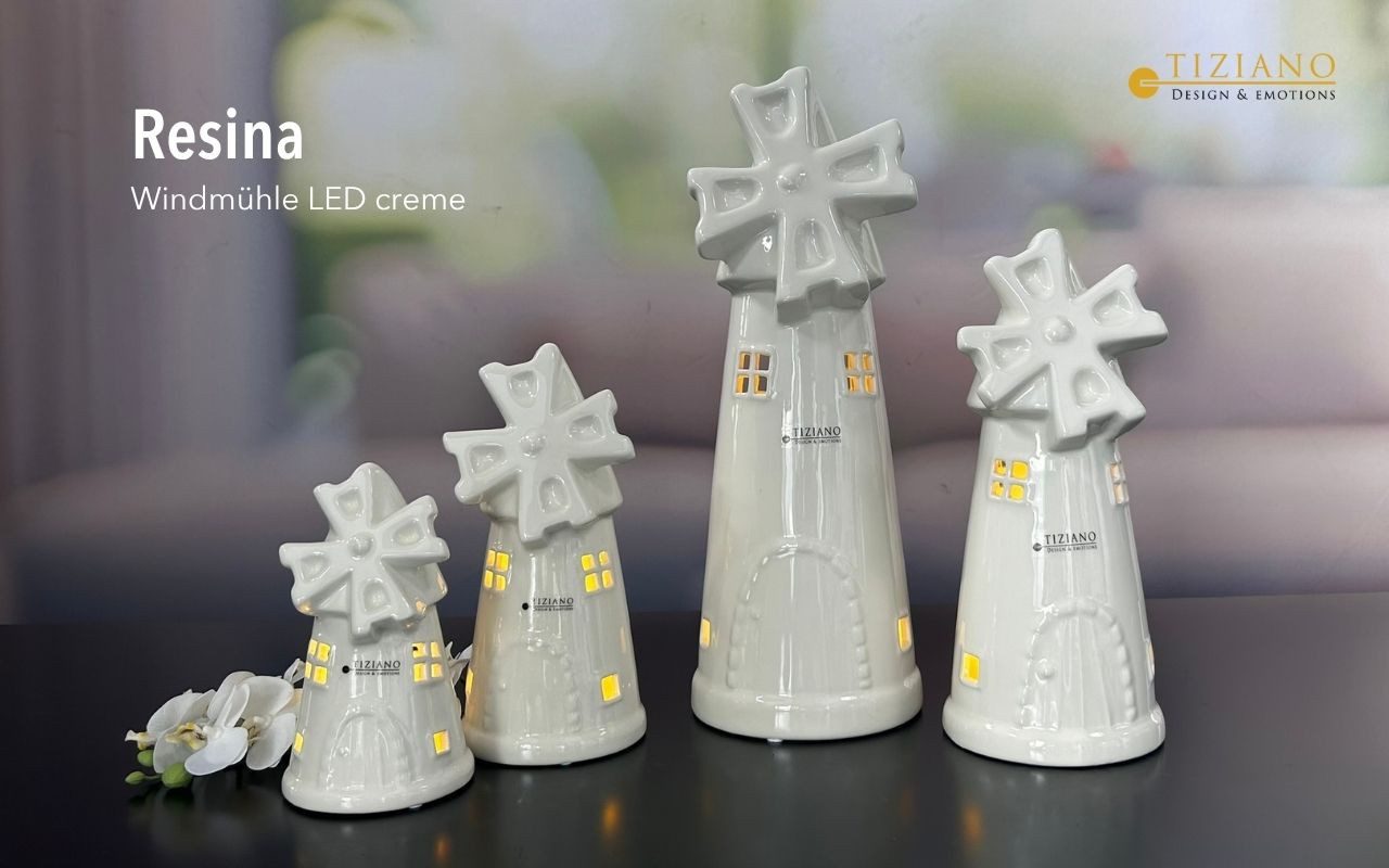 TIZIANO - DESIGN & EMOTIONS LED Dekofigur LED Windmühle Resina mit Timer – Deko Windmühle Hollandstil