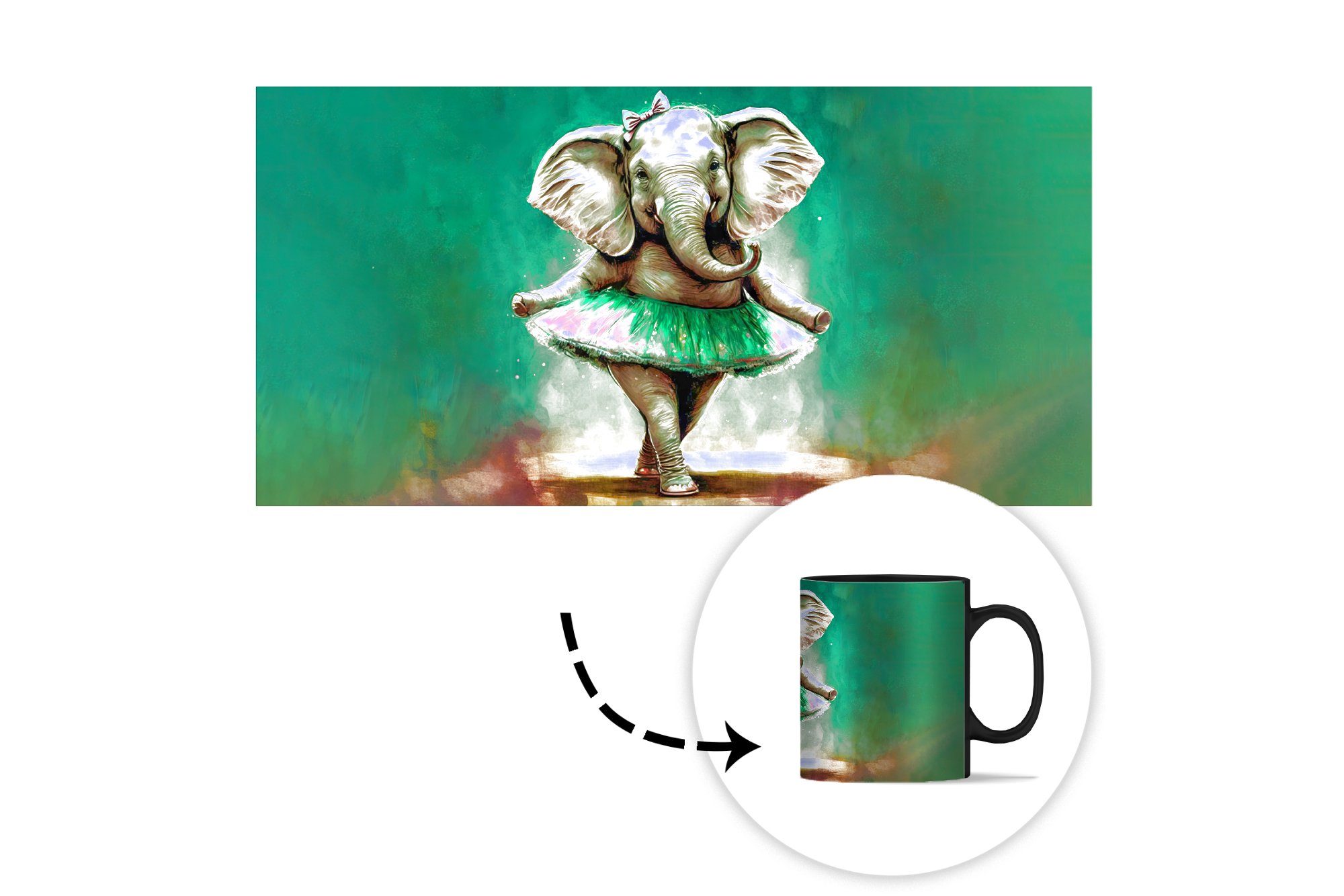 - - Teetasse, Ballerina Farbe - Kinder, Geschenk Elefant Kaffeetassen, - Farbwechsel, Keramik, Bogen Porträt Zaubertasse, MuchoWow - Tasse