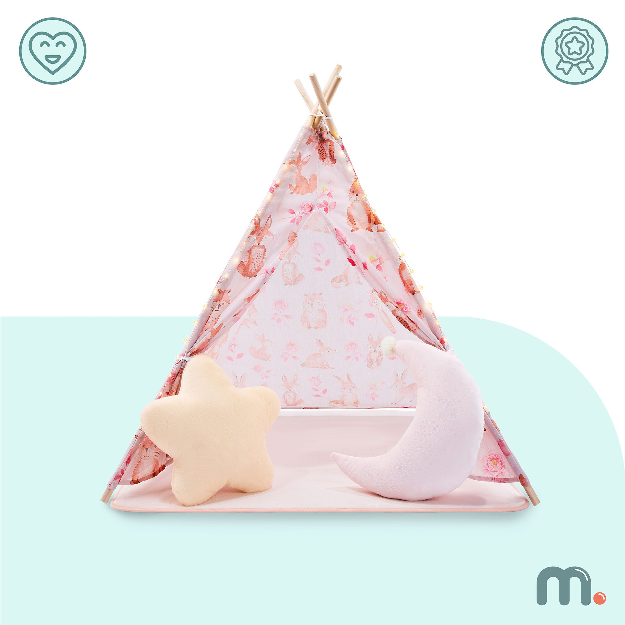 Mamabrum Spielzelt Mamabrum Kinder Tipi Zelt rosa mit Matte, Kissen und LED