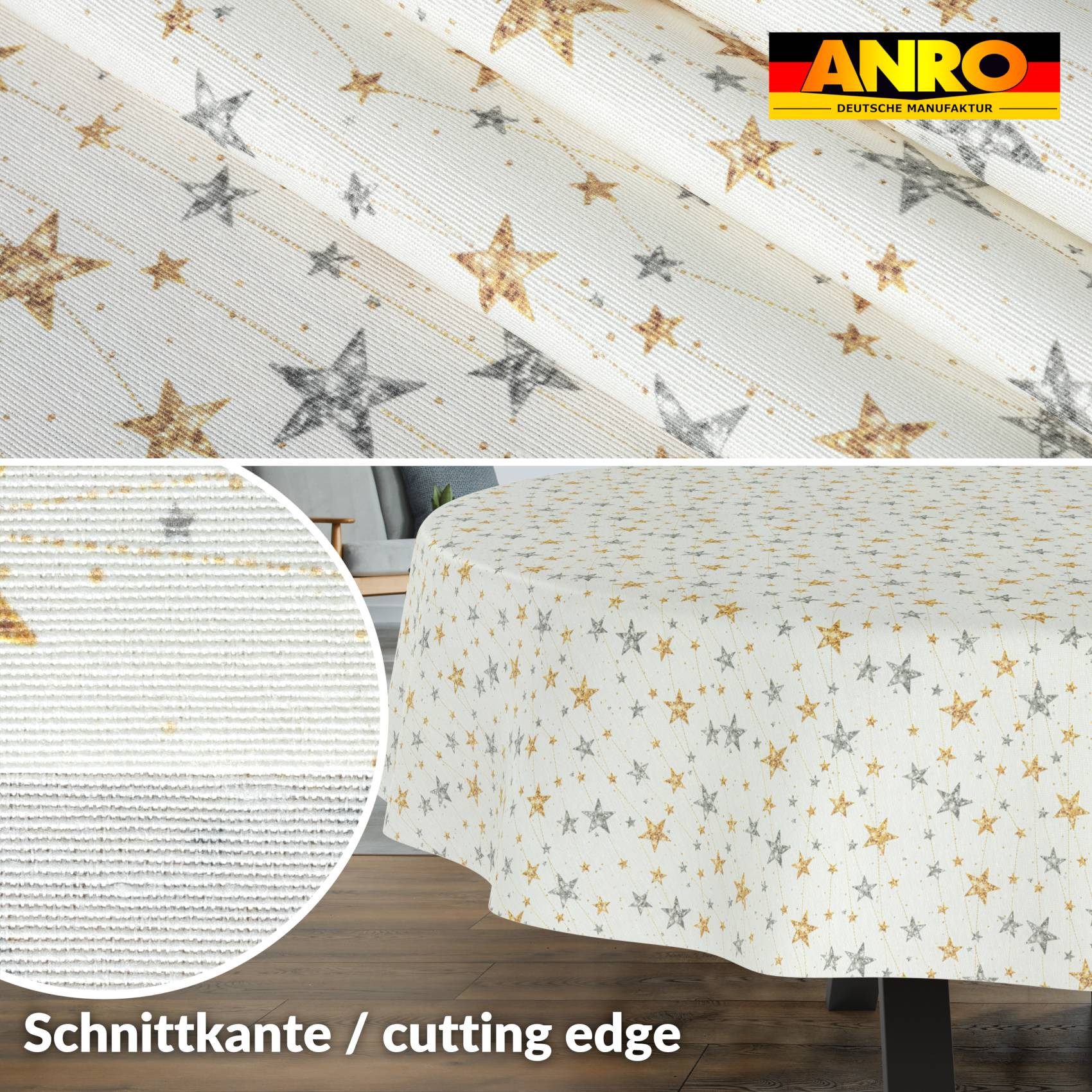 ANRO Tischdecke pflegeleicht Weihnachten Tischtuch Christmas Strene Tischwäsche (Einzelstück 1-tlg), Schutz-Beschichtung wasserabweisend Oval 160x140cm