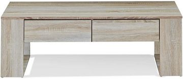 COSTWAY Couchtisch, mit 2 Schubladen & Fach, aus Holz, 120 x 60 x 40 cm