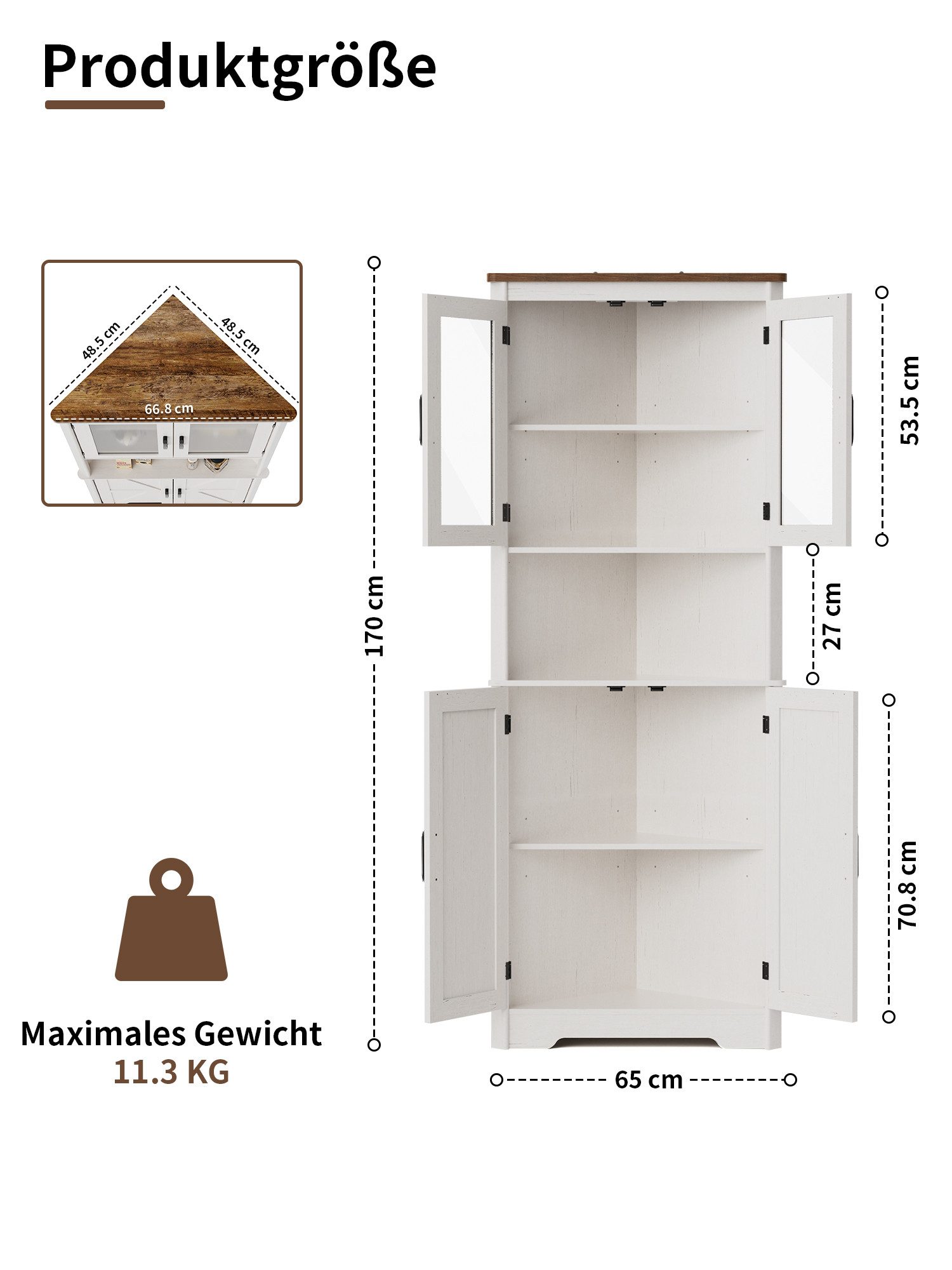 FiveWillowise Eckschrank Schmaler Eckschrank mit 2 Türen und 5 Ablagen, 170 cm (1-St) Badezimmer- & Mehrzweckschrank mit 5 Ablagen, weiß