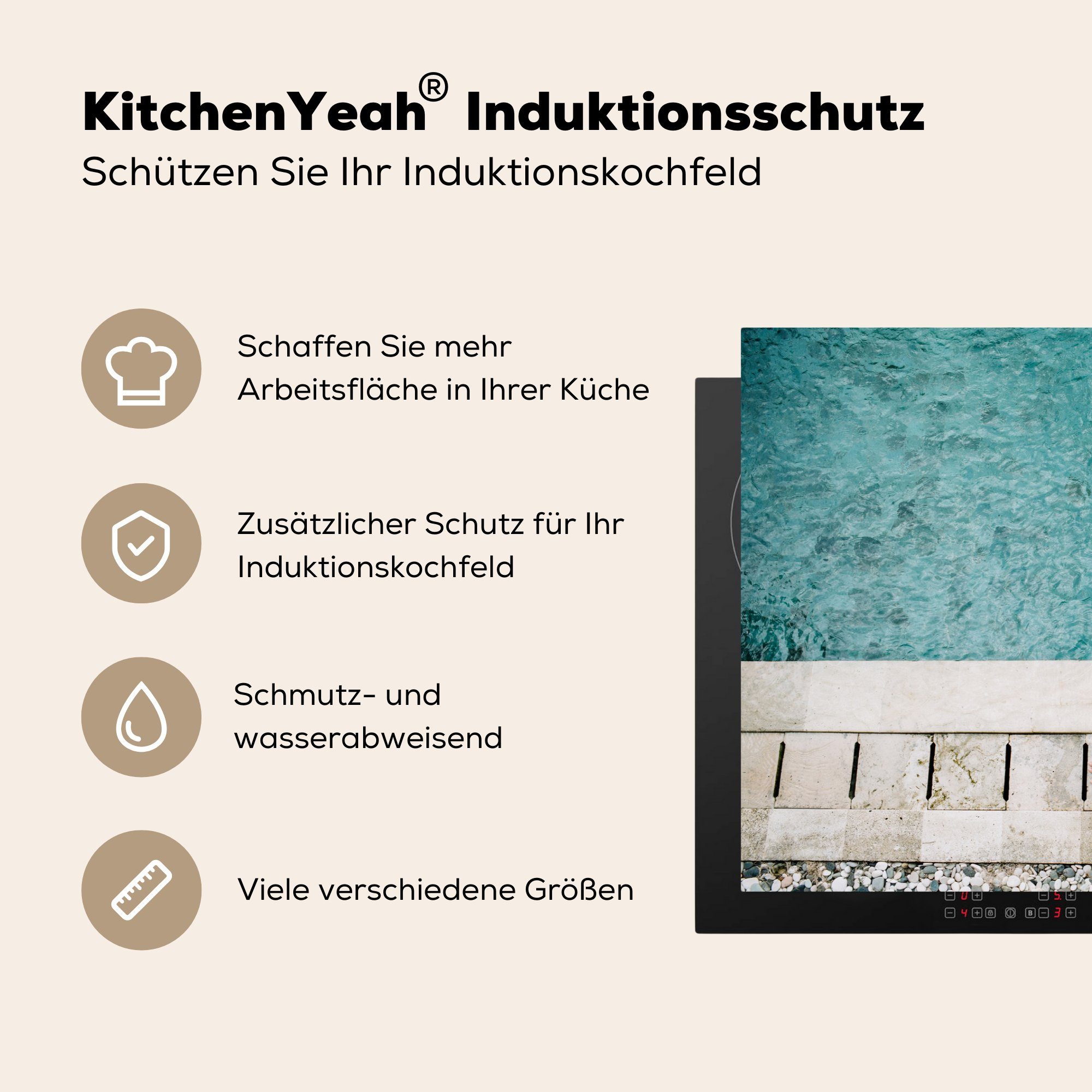 Herdblende-/Abdeckplatte - Induktionskochfeld Schutz Wasser (1 Tropisch für tlg), Pool, - küche, 81x52 Vinyl, MuchoWow cm, die Ceranfeldabdeckung