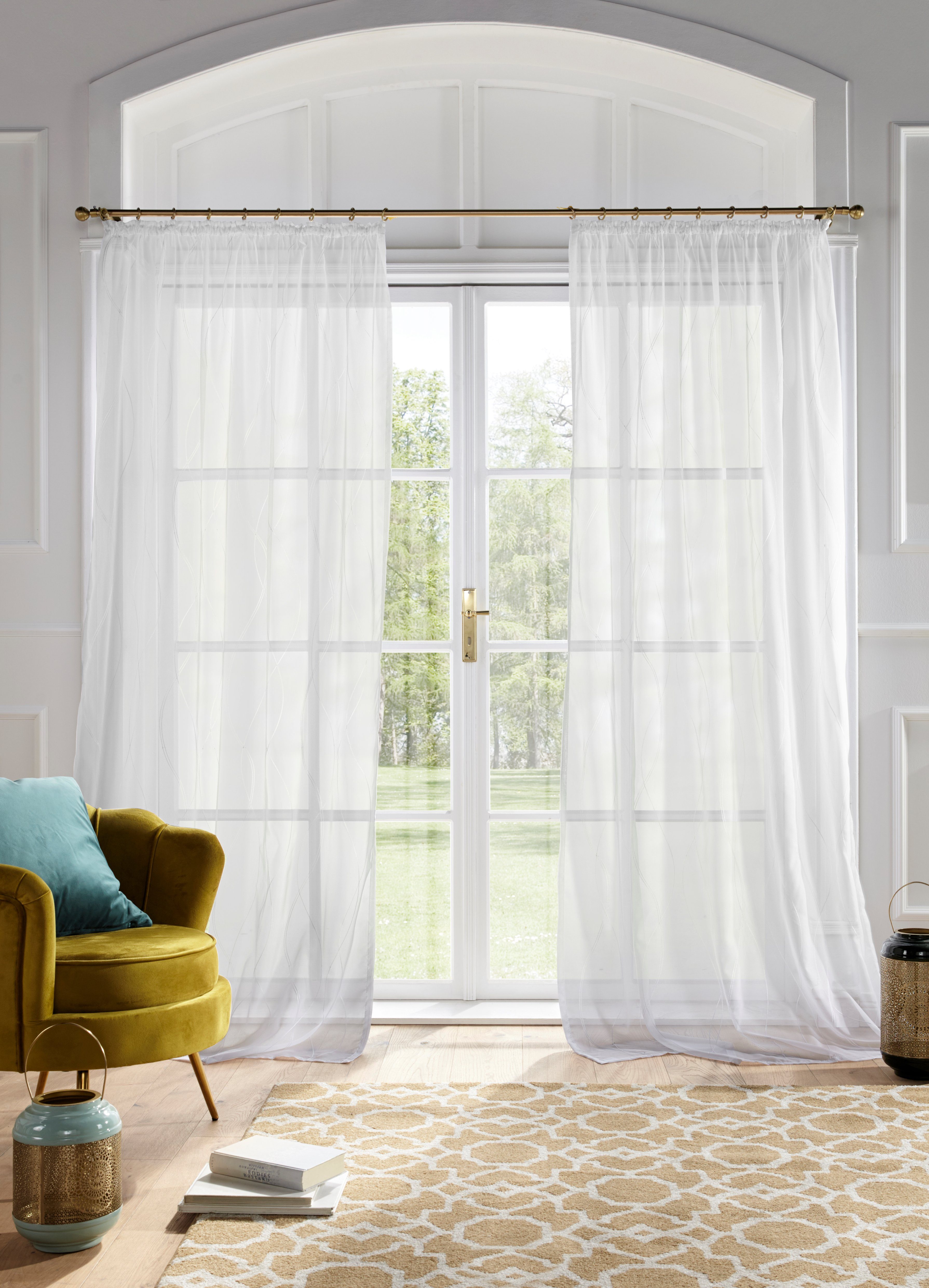 my home Gardine Mila, Kräuselband (1 St), transparent, Voile, Wellenmuster, Voile, einfarbig, democratichome Edition, bestickt
