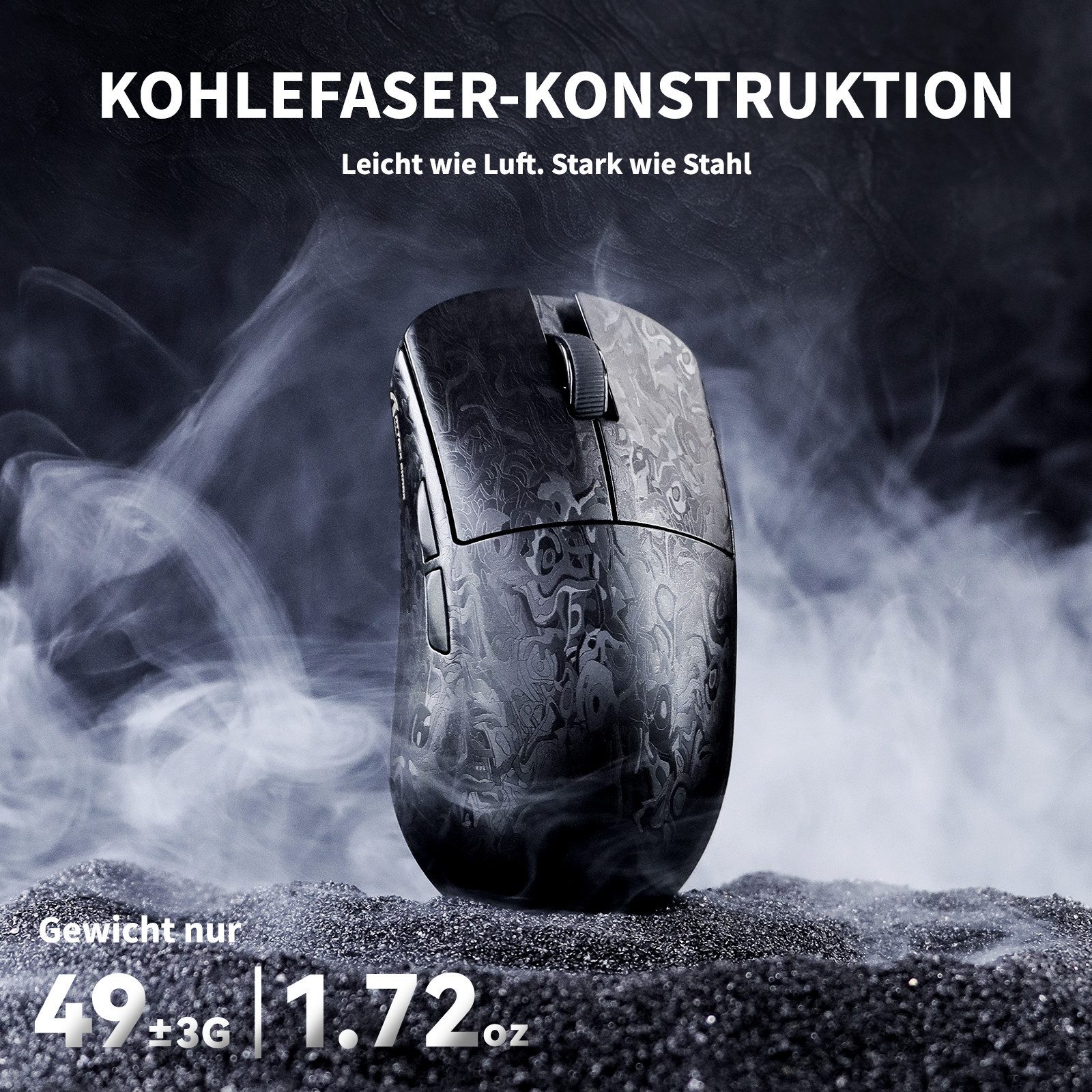 ATTACK SHARK R11Ultra 8K Kohlefaser kabellose Gaming-Maus mit 42000 DPI Gaming-Maus (kabelgebunden, Bluetooth, 2.4G, 8000 dpi, Kohlefaser-Design,kabellose,leicht,8k,2.0000 FPS)
