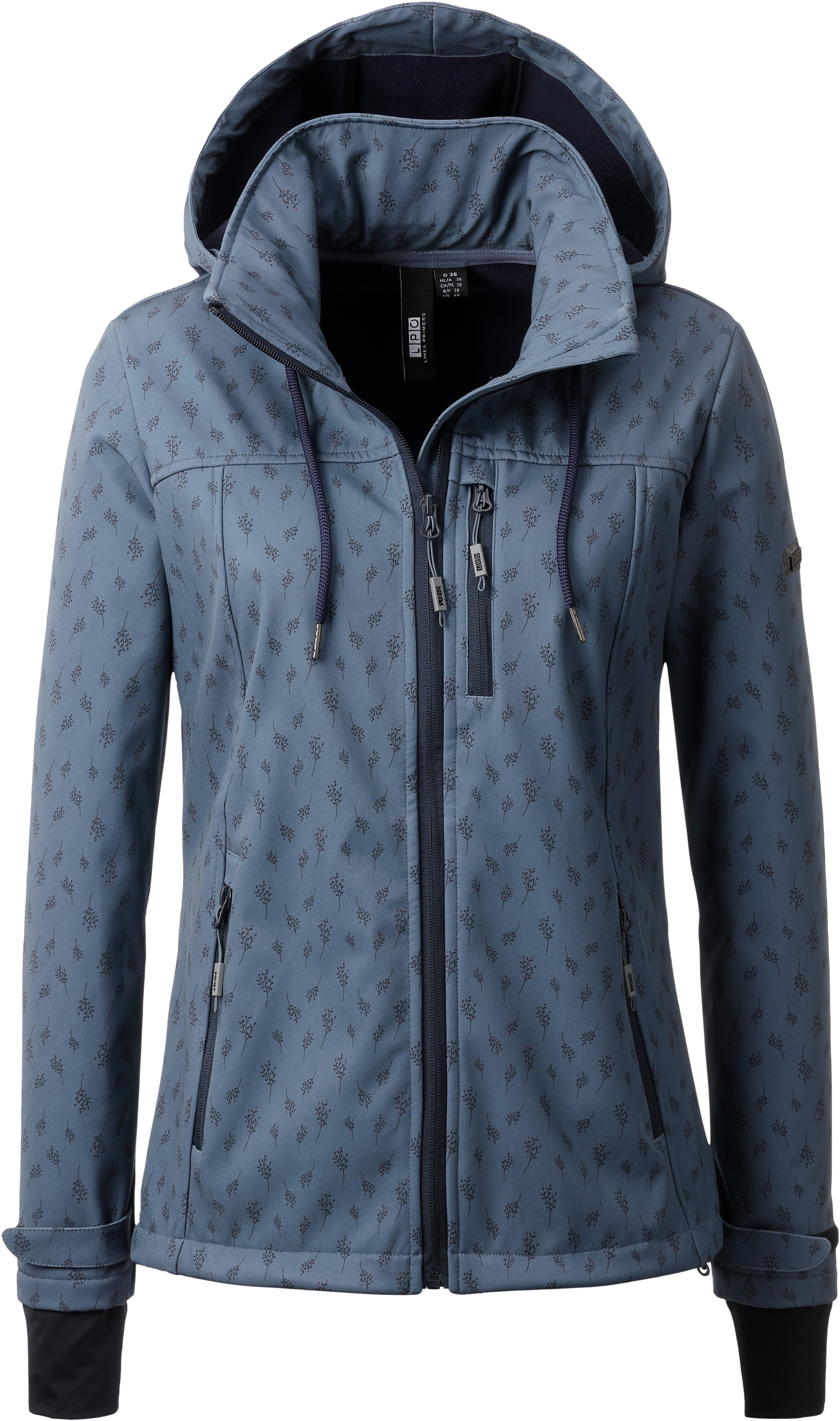 LPO Softshelljacke SHELBY PEAK VI Women leichte Softshelljacke mit All-Over-Print und abnehmbarer Kapuze blau