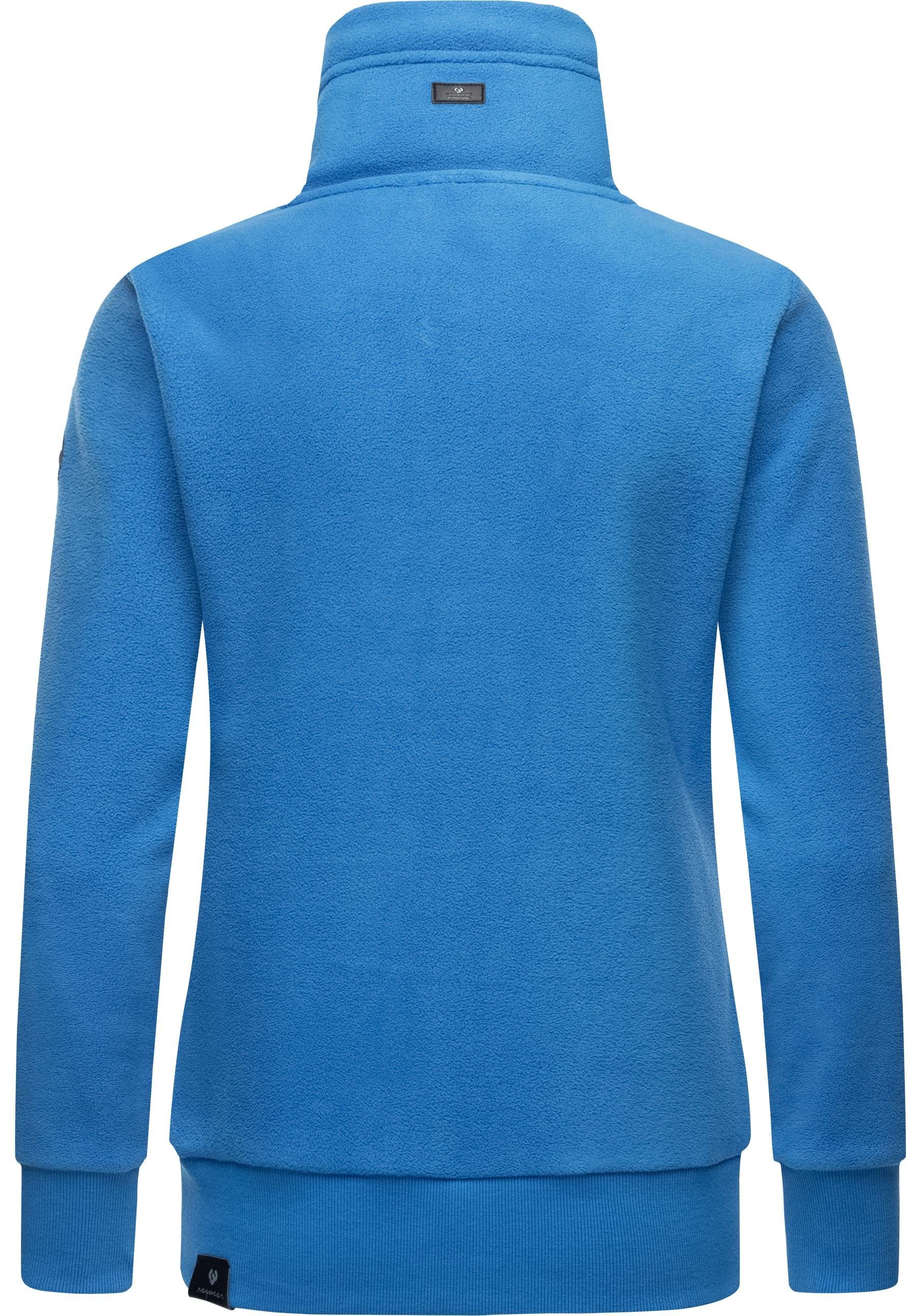 Solid weicher Zip blau Fleece mit Kordeln Zip-Sweater Rylie Sweatjacke Ragwear Fleece