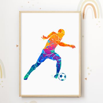 Tigerlino Poster Farbenfrohe Fußballspieler 3er Set Kinderzimmer Fußball Bilder