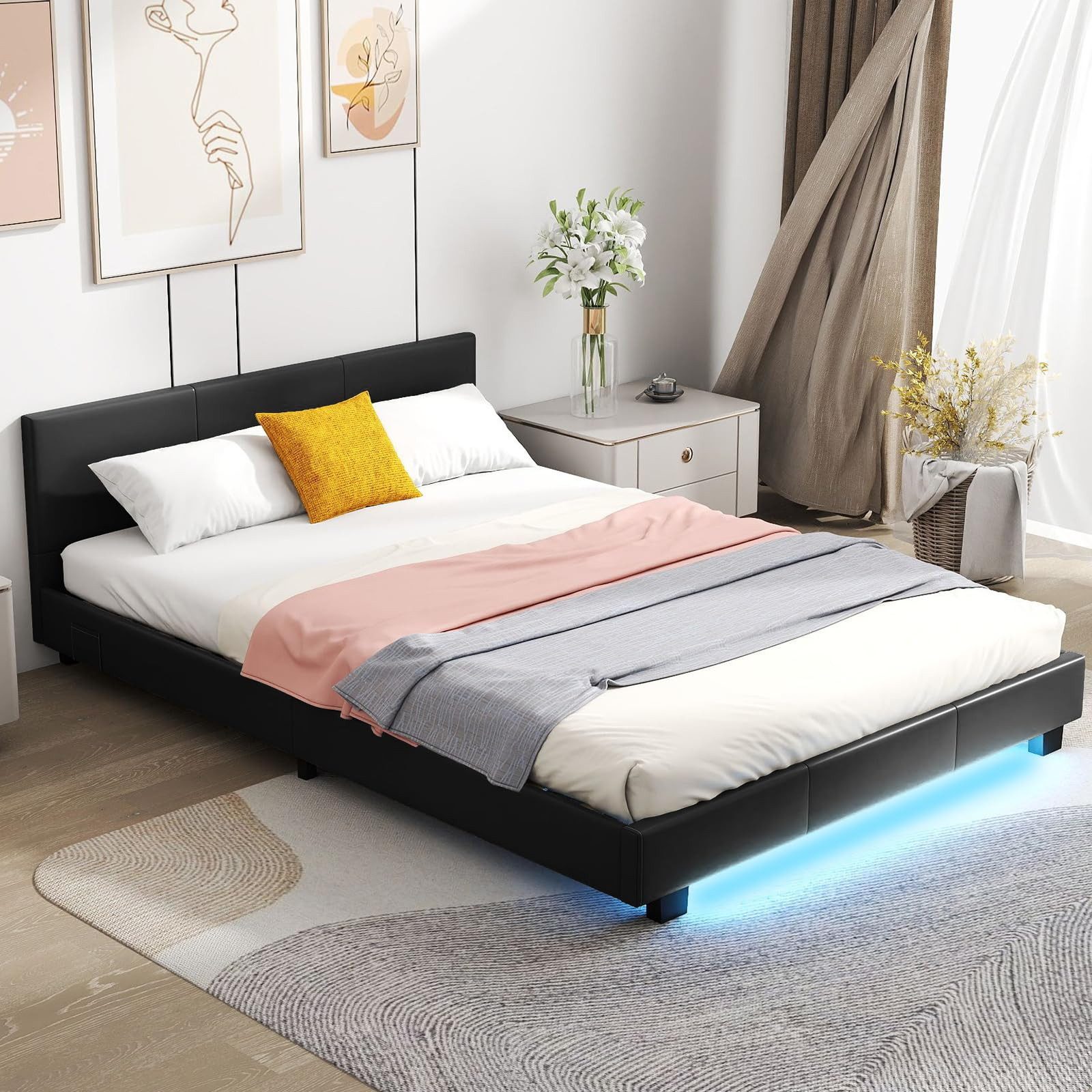 COSTWAY Bettgestell, Polsterbett mit LED Beleuchtung, günstig online kaufen