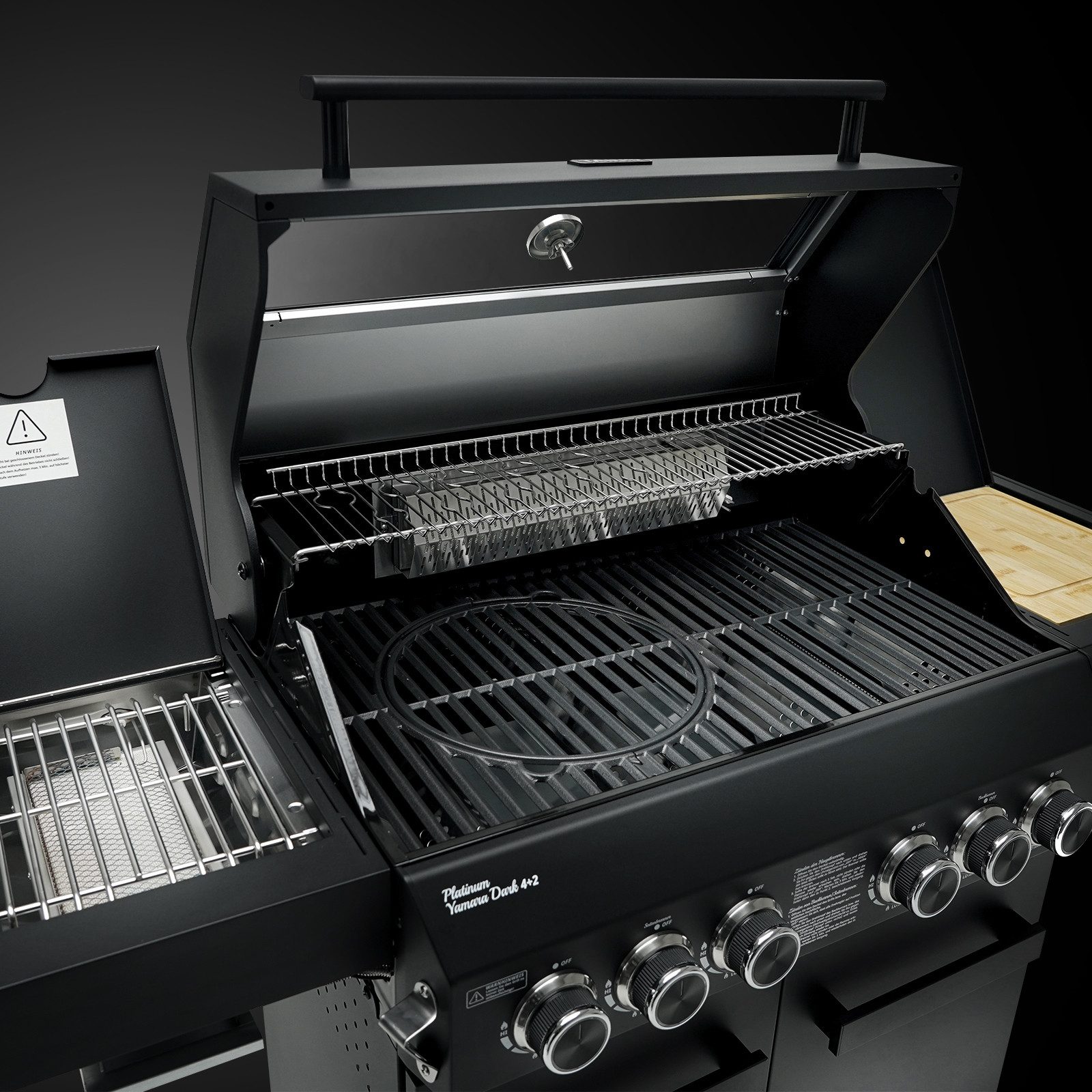 TAINO Gasgrill, PLATINUM YAMARA DARK 4+2, Gusseisenrost, Backburner, Sear-Brenner