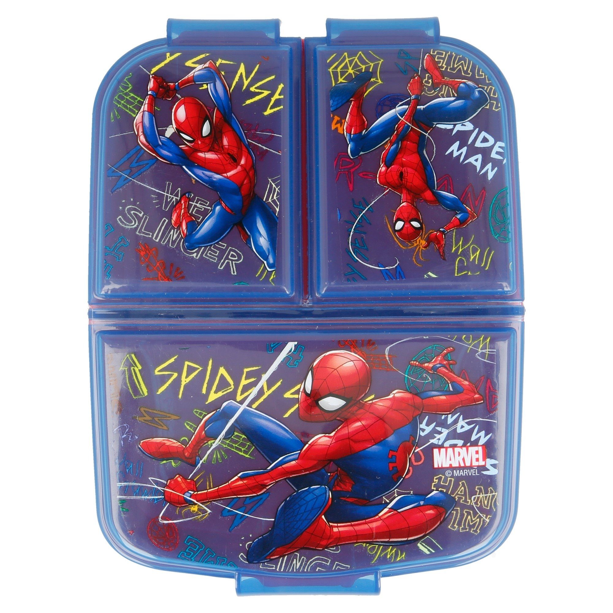 Spiderman Kunststoff, BPA frei mit Marvel, 3-Fach-Unterteilung Kinder Brotdose Lunchbox