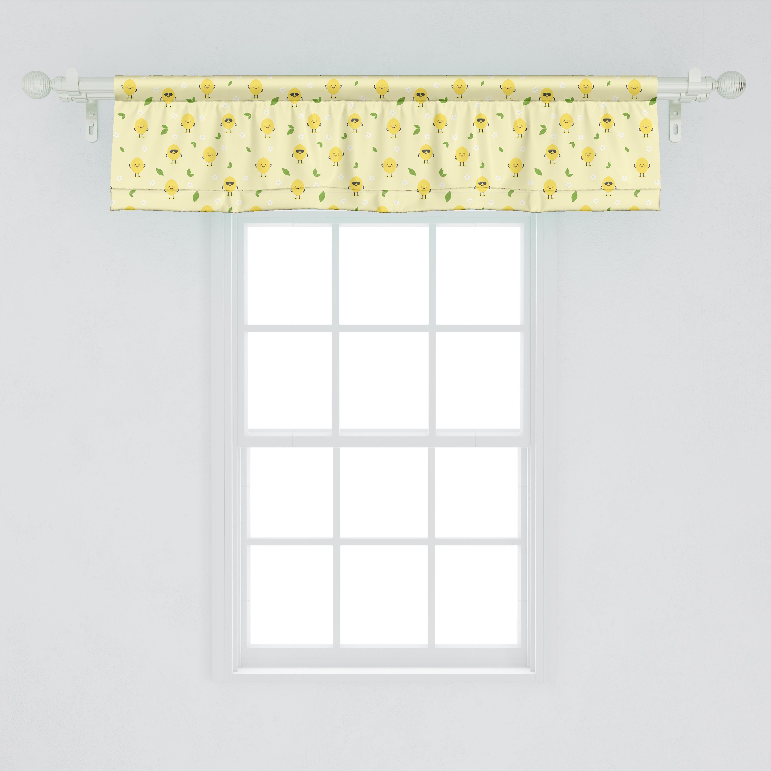 Dekor Volant Microfaser, mit für Vorhang Schlafzimmer Scheibengardine Abakuhaus, Zitronen Blumen Stangentasche, Cartoon Küche Zitrusfrucht
