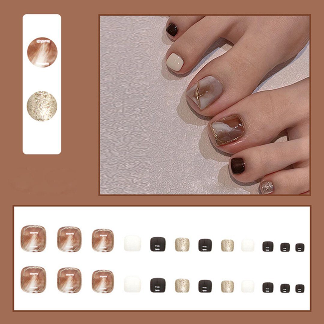 TUABUR Kunstfingernägel 24 Marmor für Künstliche Füße, Braun, Stück, Textur, 1-tlg. Halo Nägel