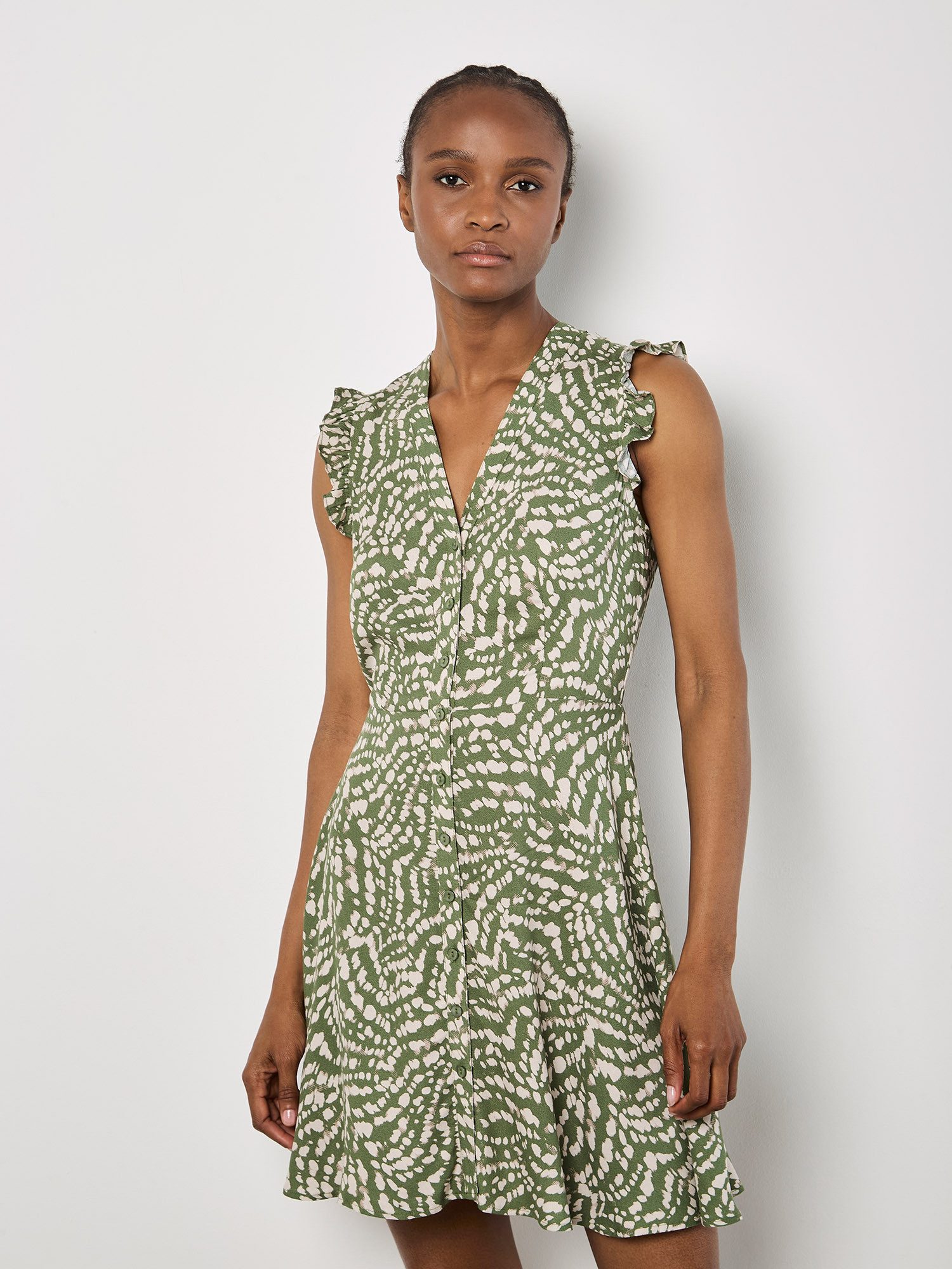 Apricot Minikleid Abstraktes Punktekleid mit Rüschen günstig online kaufen