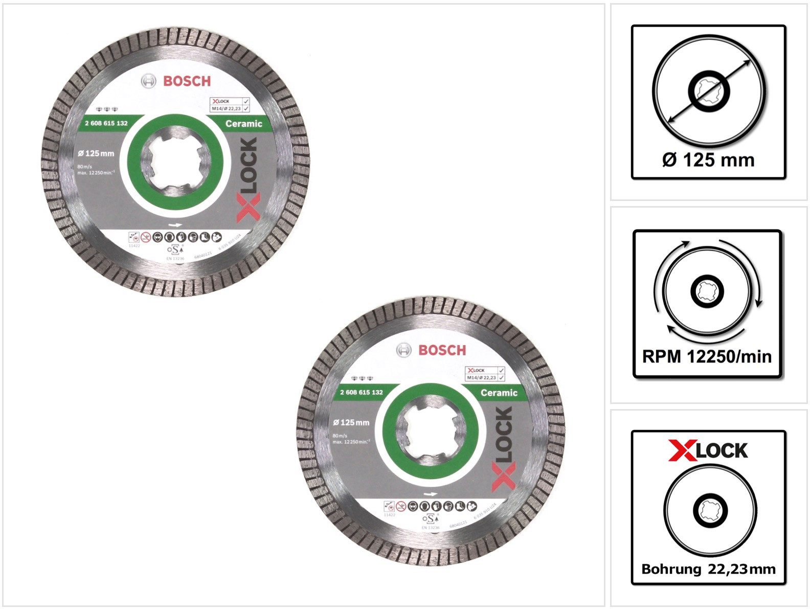 Bosch Professional Diamanttrennscheibe Diamant Trennscheiben X-LOCK 125 x 22,23mm Best for Ceramic (2x 2608