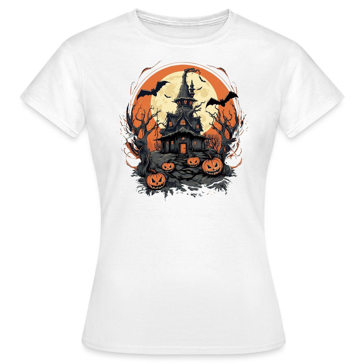 Spreadshirt T-Shirt Halloween Spukhaus Mit Kürbissen günstig online kaufen