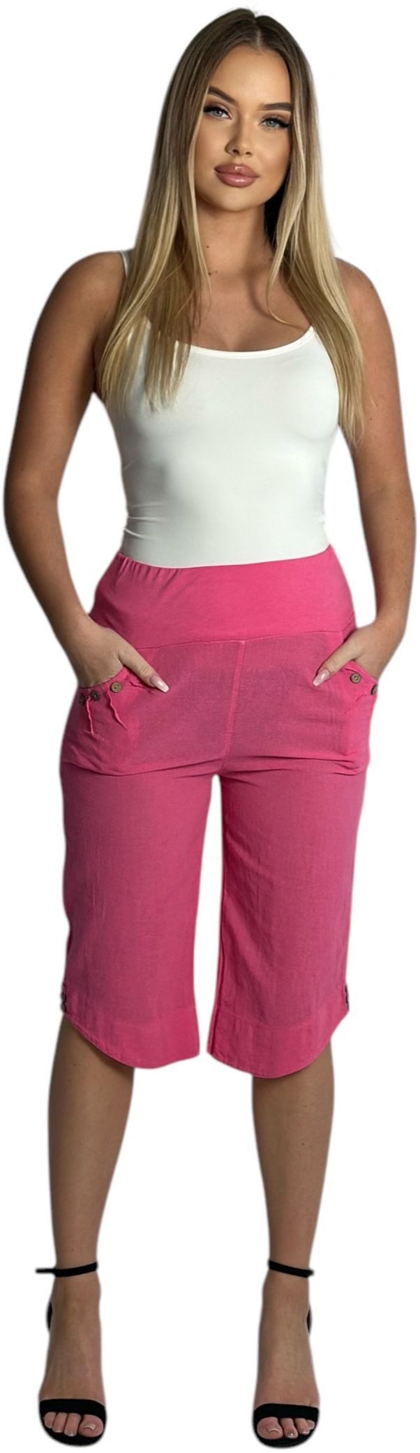 Mississhop Caprihose Caprihose Vielseitige 100 % Baumwollcapri Knöpfe Gr.34-36