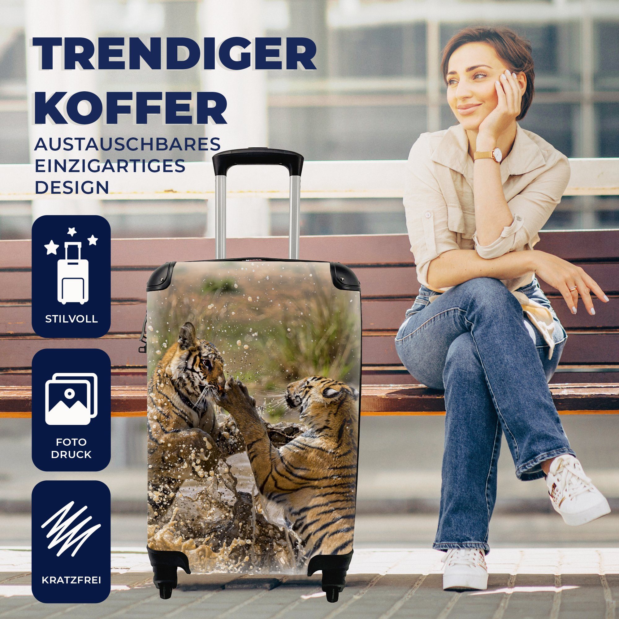 rollen, Junge Handgepäckkoffer Trolley, Tiger Rollen, Reisekoffer für im 4 Wasser, mit Ferien, spielen MuchoWow Handgepäck Reisetasche