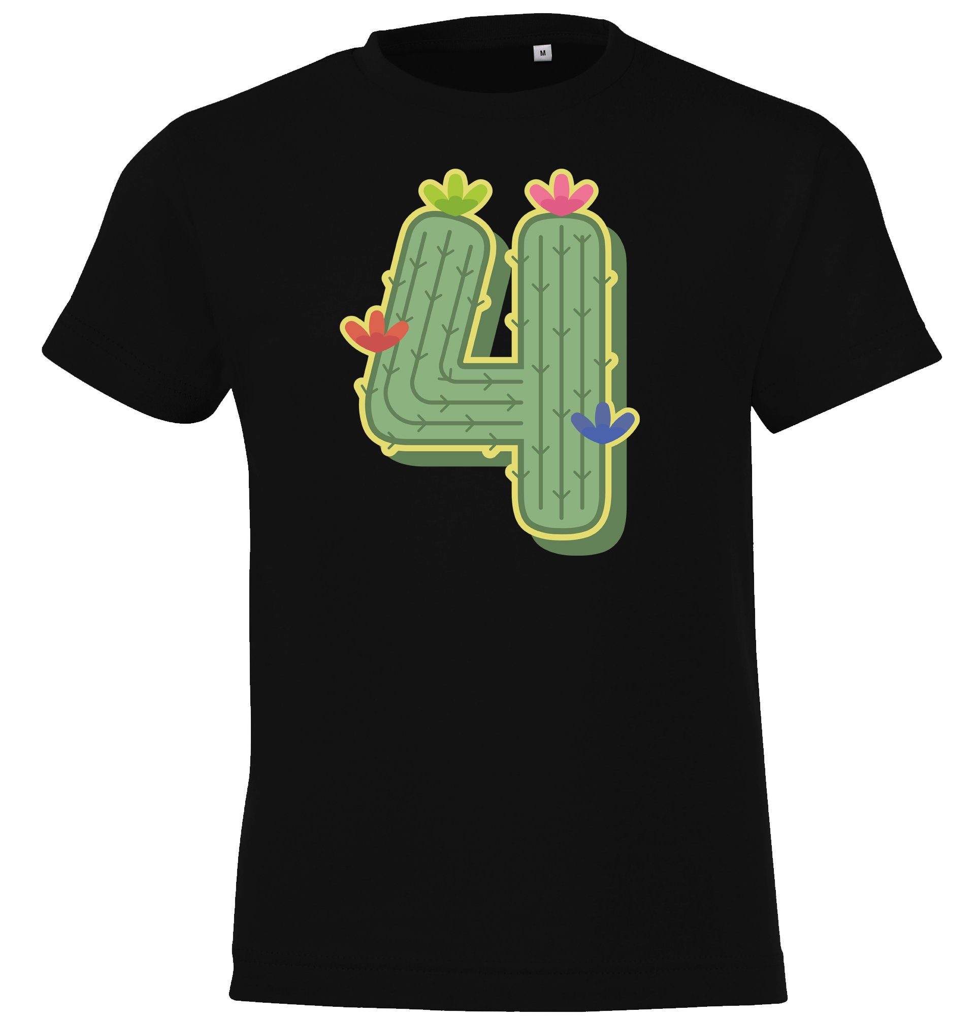 Youth Designz T-Shirt 4 Jahre Alt Geburtstags T-Shirt für Mädchen mit lustigem Kaktus Frontprint Schwarz