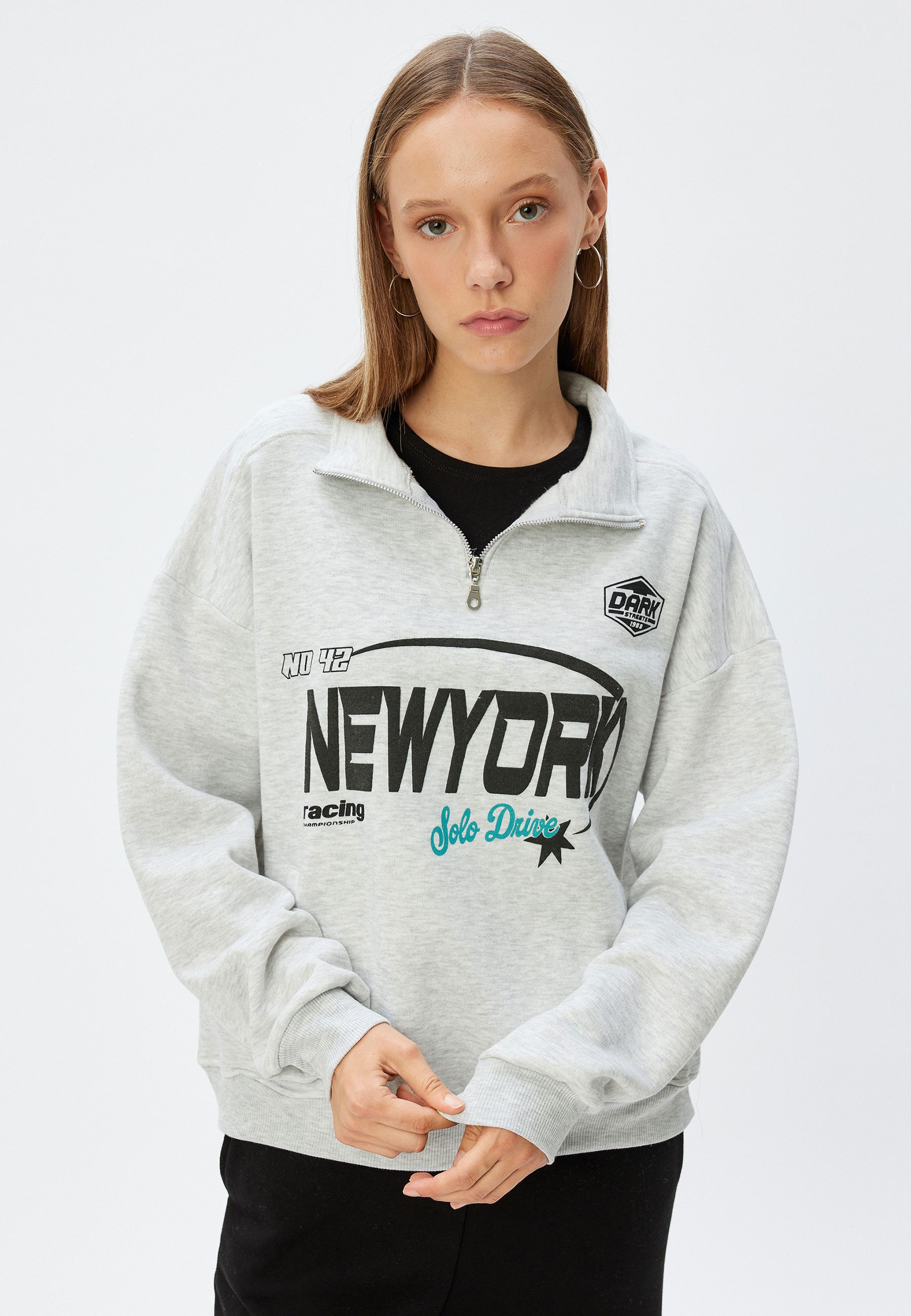 Koton Sweatshirt Halbreißverschluss Mit Aufdruck