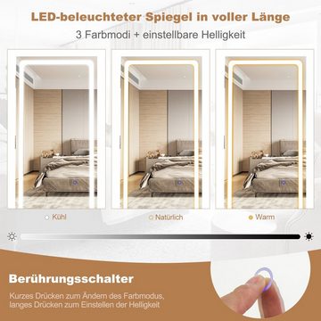 COSTWAY Schmuckschrank mit Spiegel, verstellbaren LED, drehbar, abschließbar