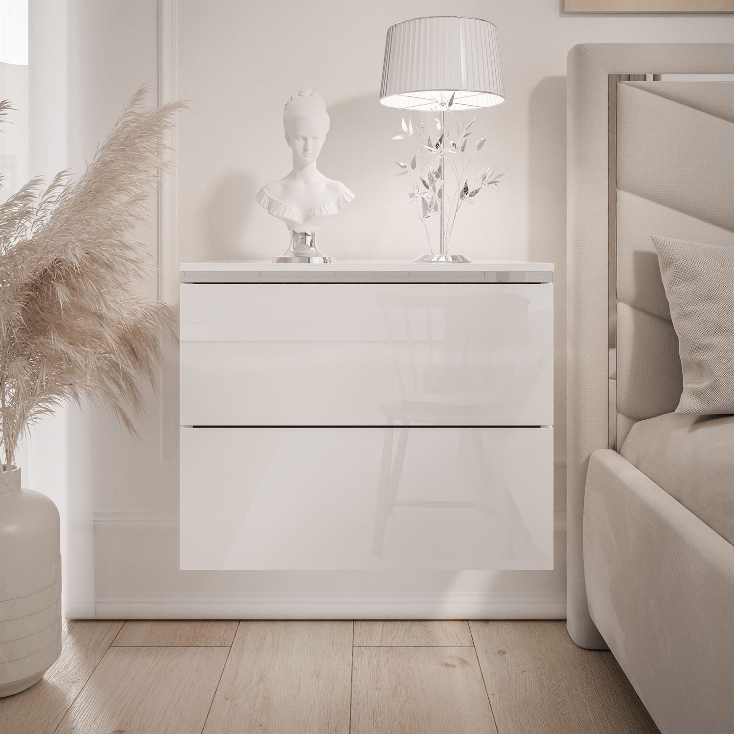 Lookway Nachttisch AURORA II SILVER Hängender Nachttisch mit LED‑Beleuchtung (1x Nachttisch), Breite: 50 cm