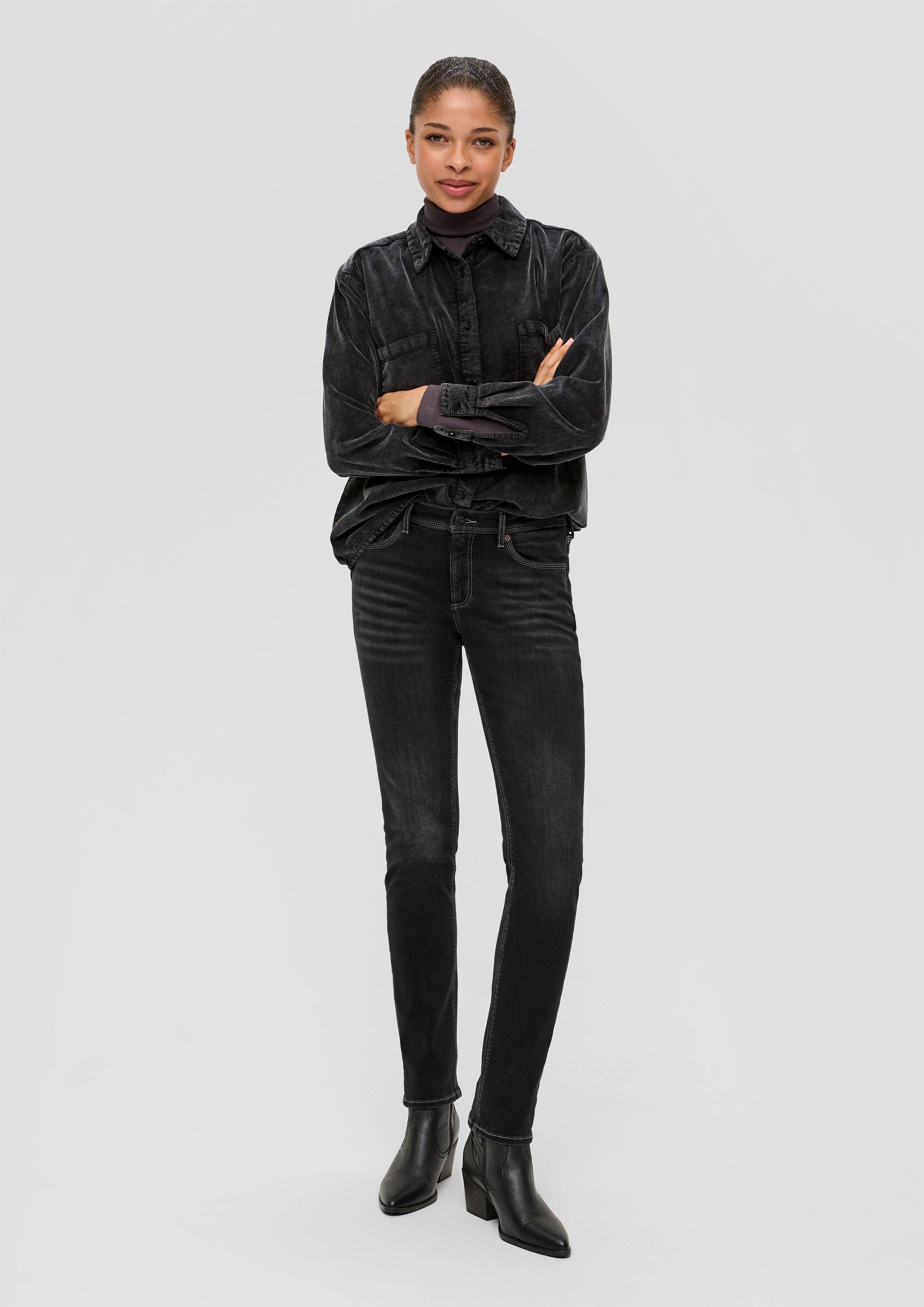 QS Stoffhose Jeans Catie / Slim Fit / Mid Rise / Slim Leg Kontrastnähte, Ziernaht, Label-Patch, Waschung