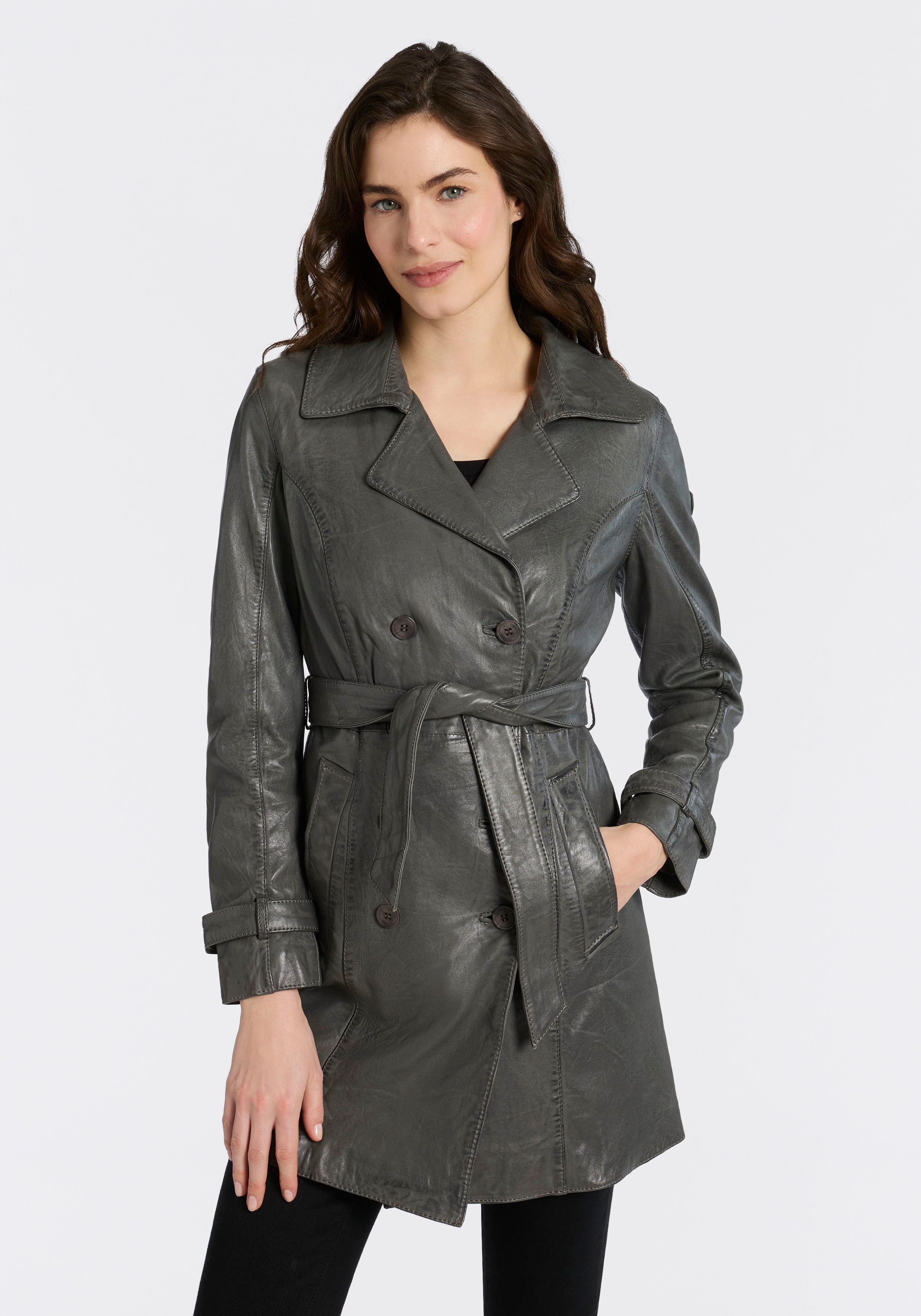 Mauritius Ledermantel GWTaresa (2-tlg., mit Bindegürtel) Leder-Trenchcoat mit Bindegürtel