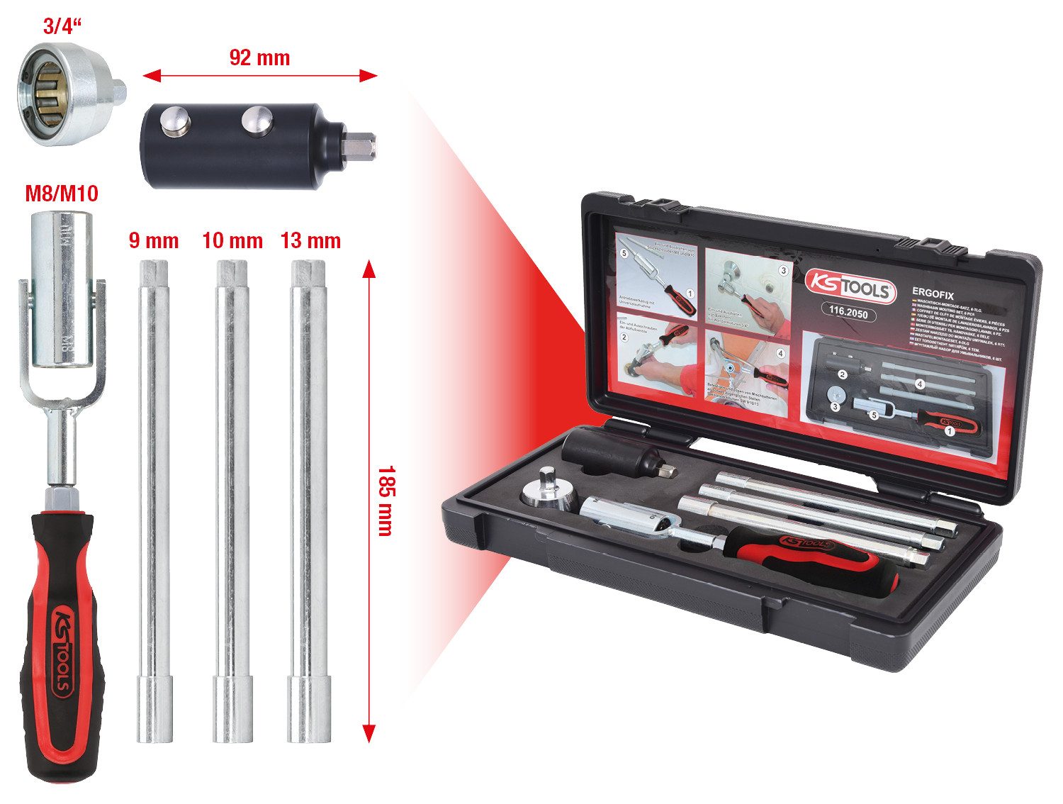 KS Tools Ringschlüssel Waschtisch-Montage-Satz, 6-tlg (116.2050)