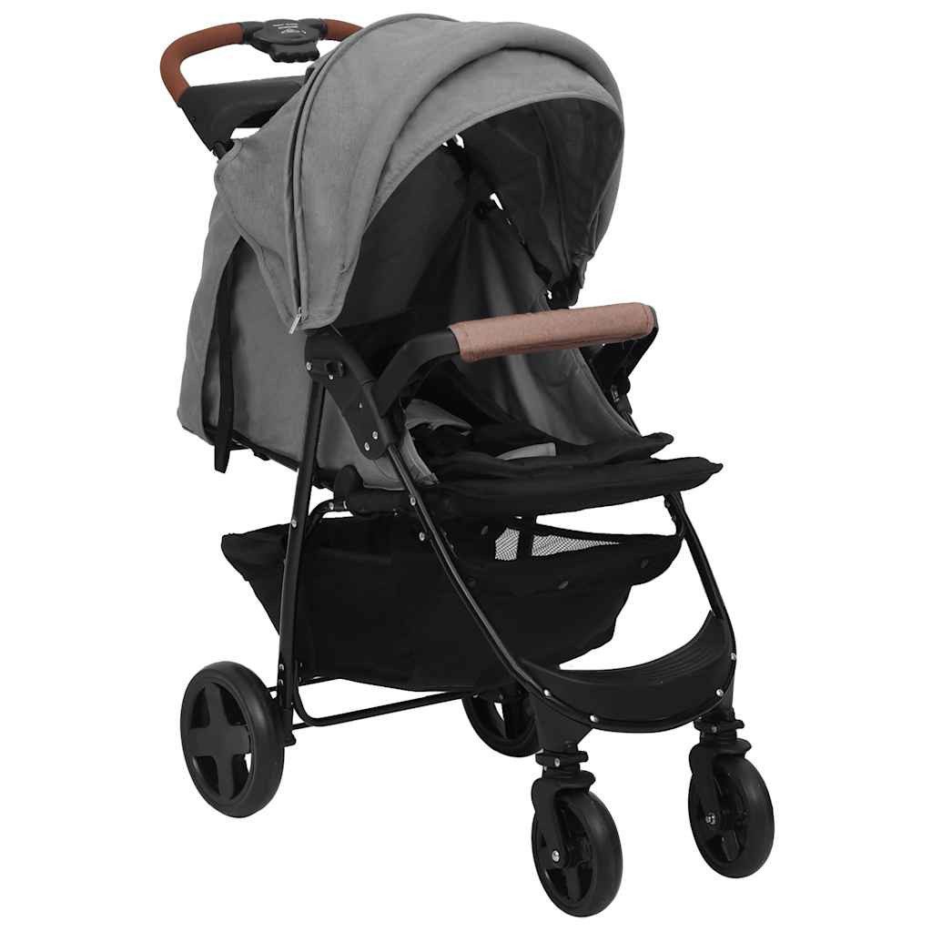 vidaXL Kinder-Buggy 3-in-1 Kinderwagen Hellgrau Stahl