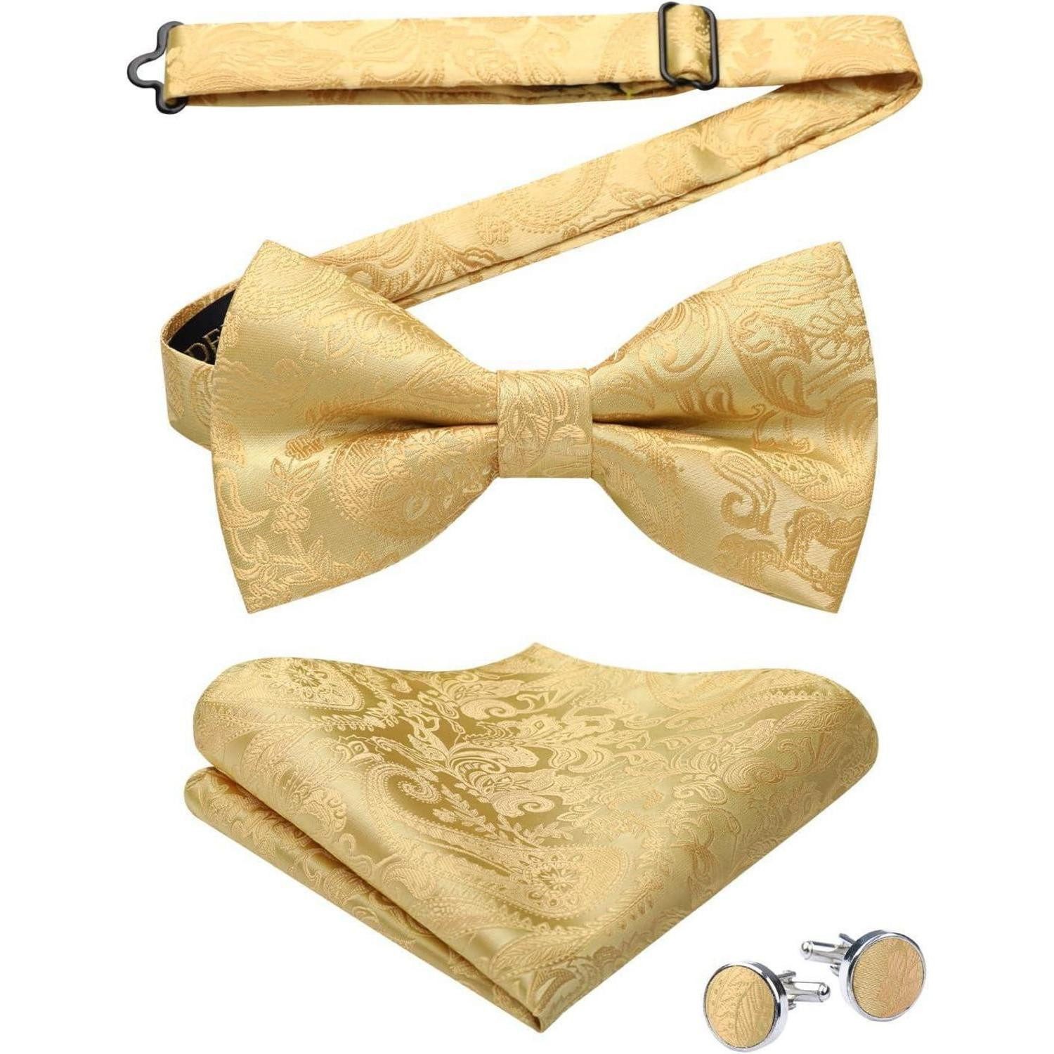 LuxusKollektion Fliege Fliege Einstecktuch Manschettenknöpfe Set Paisley Herren A1-gold