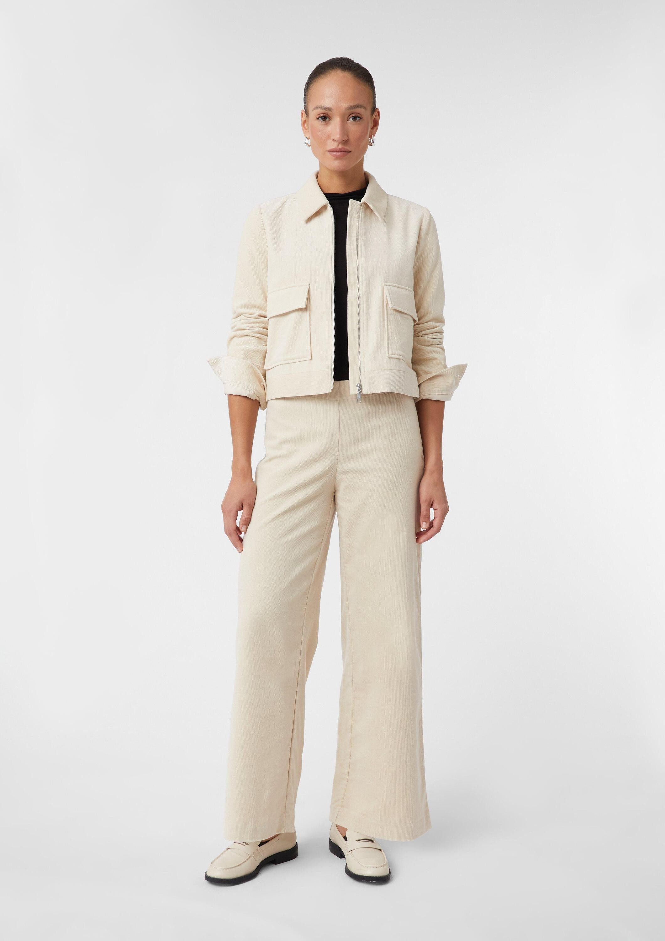 comma Chinos Hose Verkürzte Wide-Leg-Hose aus Cord im Relaxed Fit
